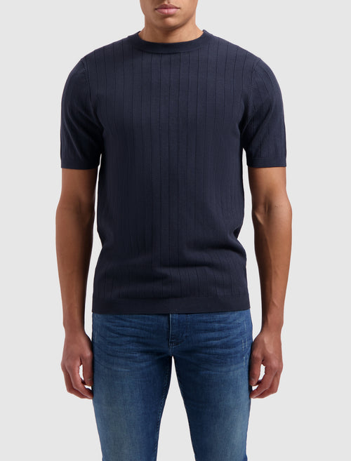 Vertical Striped Knitwear T-shirt | Navy