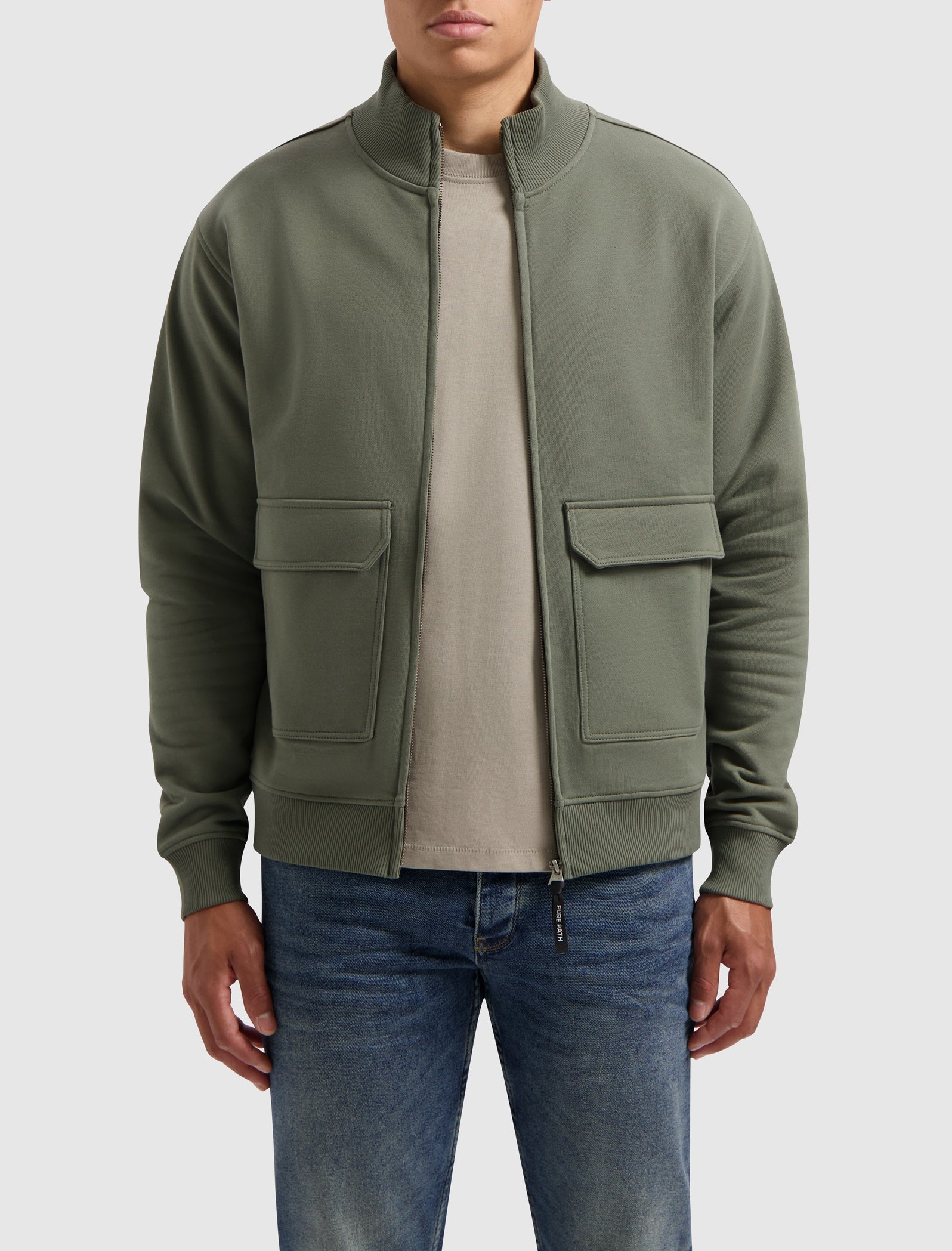 Utility Zip Up Sweater Army Green Pure Path