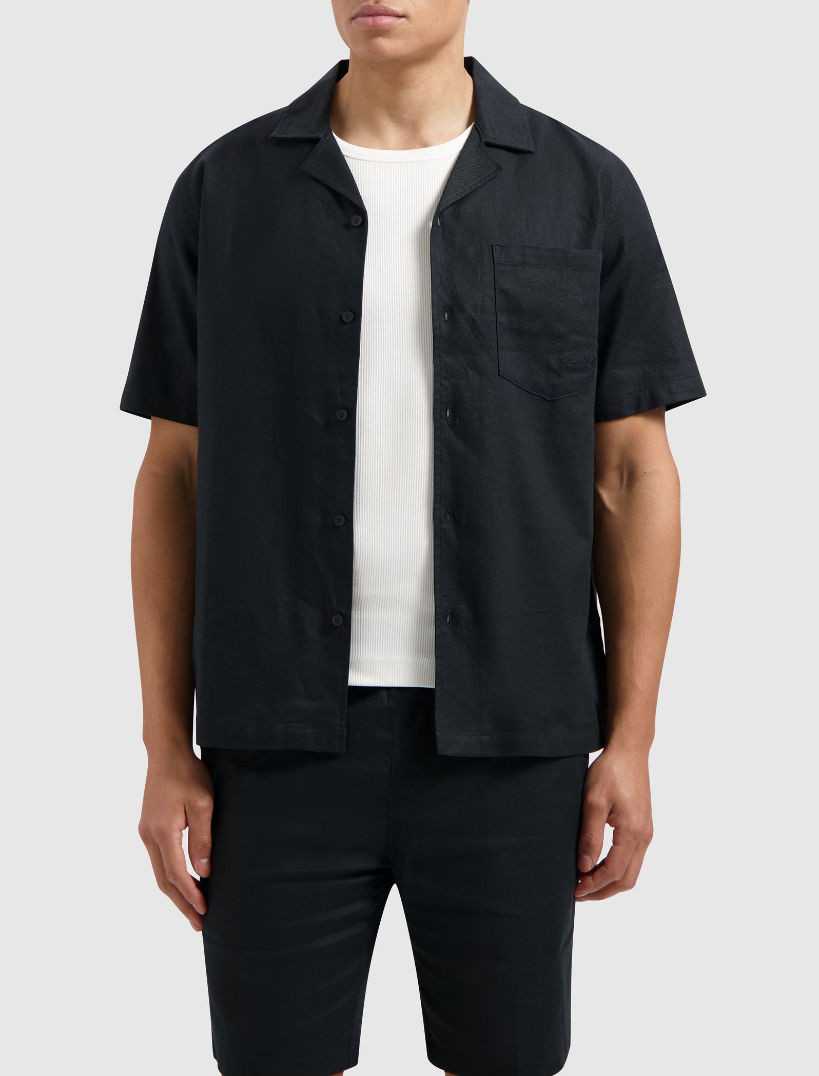 Short Sleeve Linen Shirt | Black