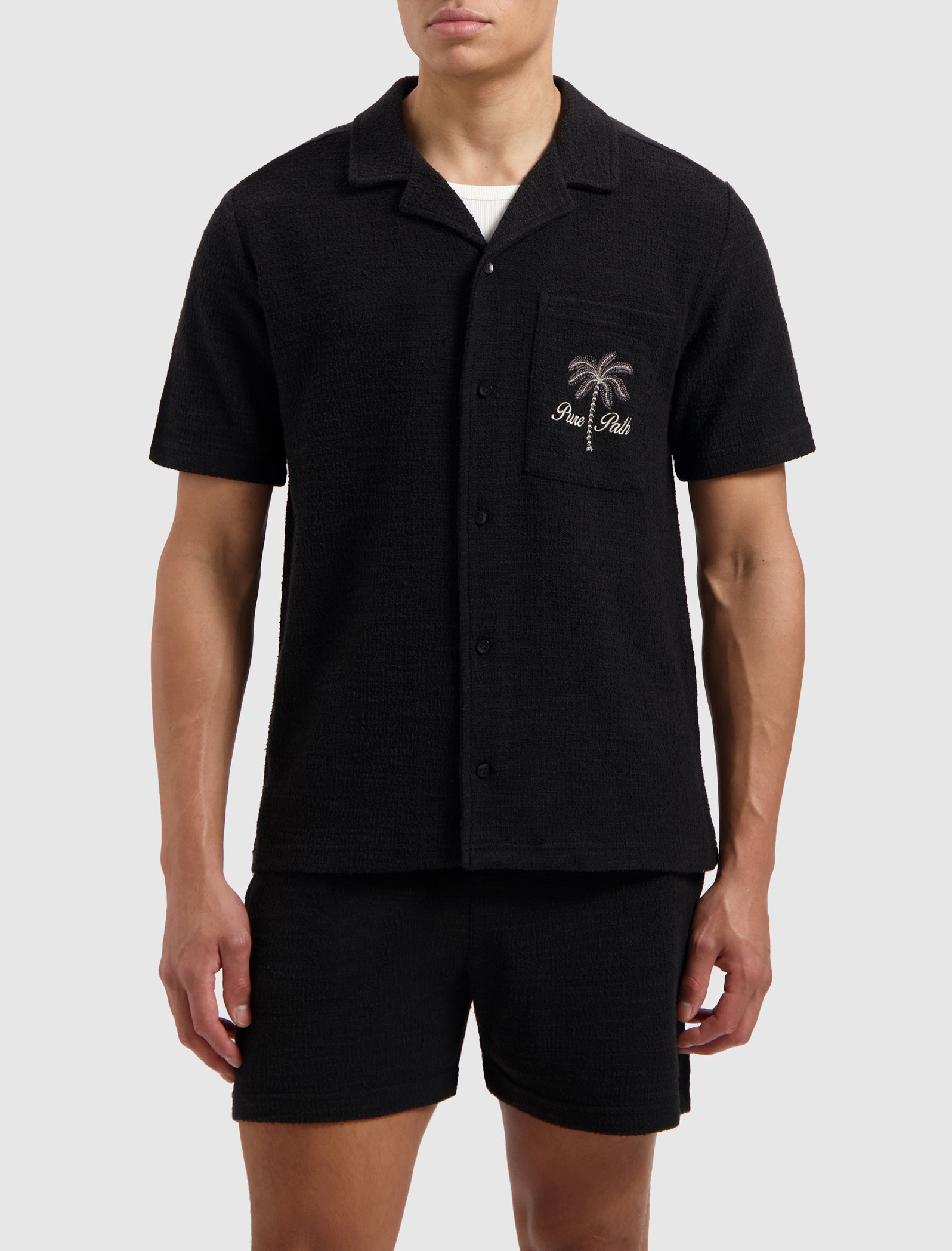 Short Sleeve Bouclé Palm Shirt | Black