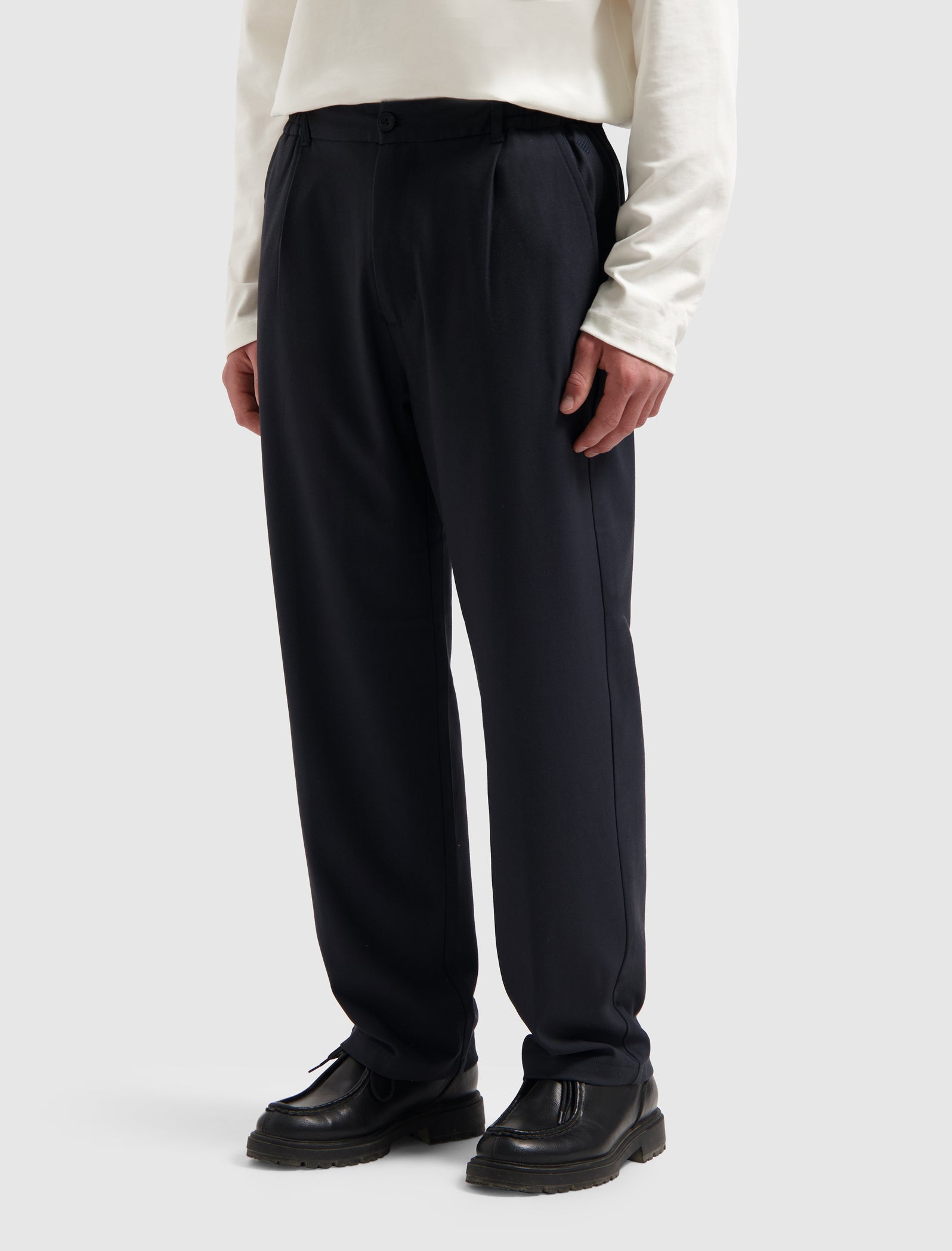Pleated Twill Pants | Dark Navy