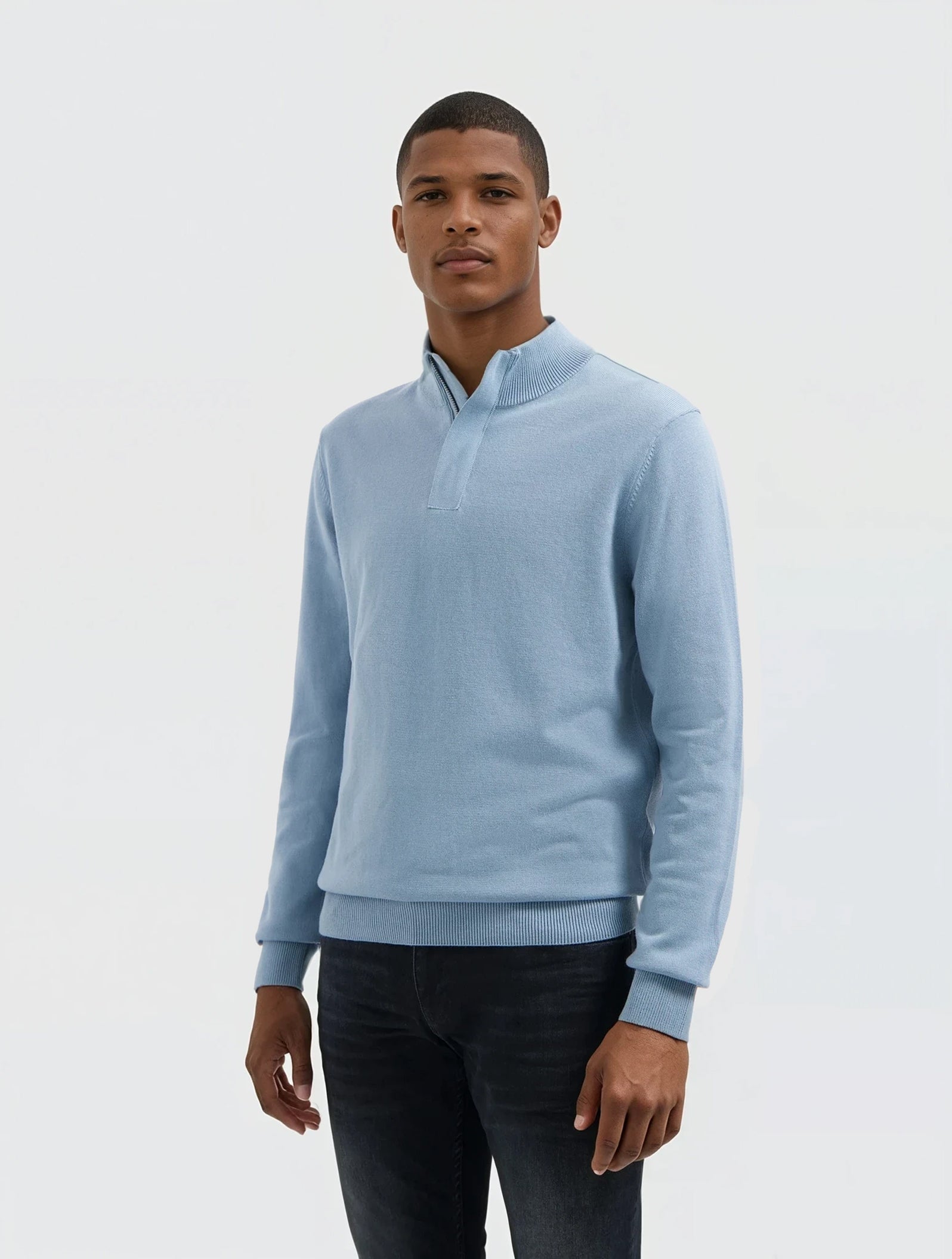 Knit Hidden Half-zip Sweater Mid Blue – Pure Path