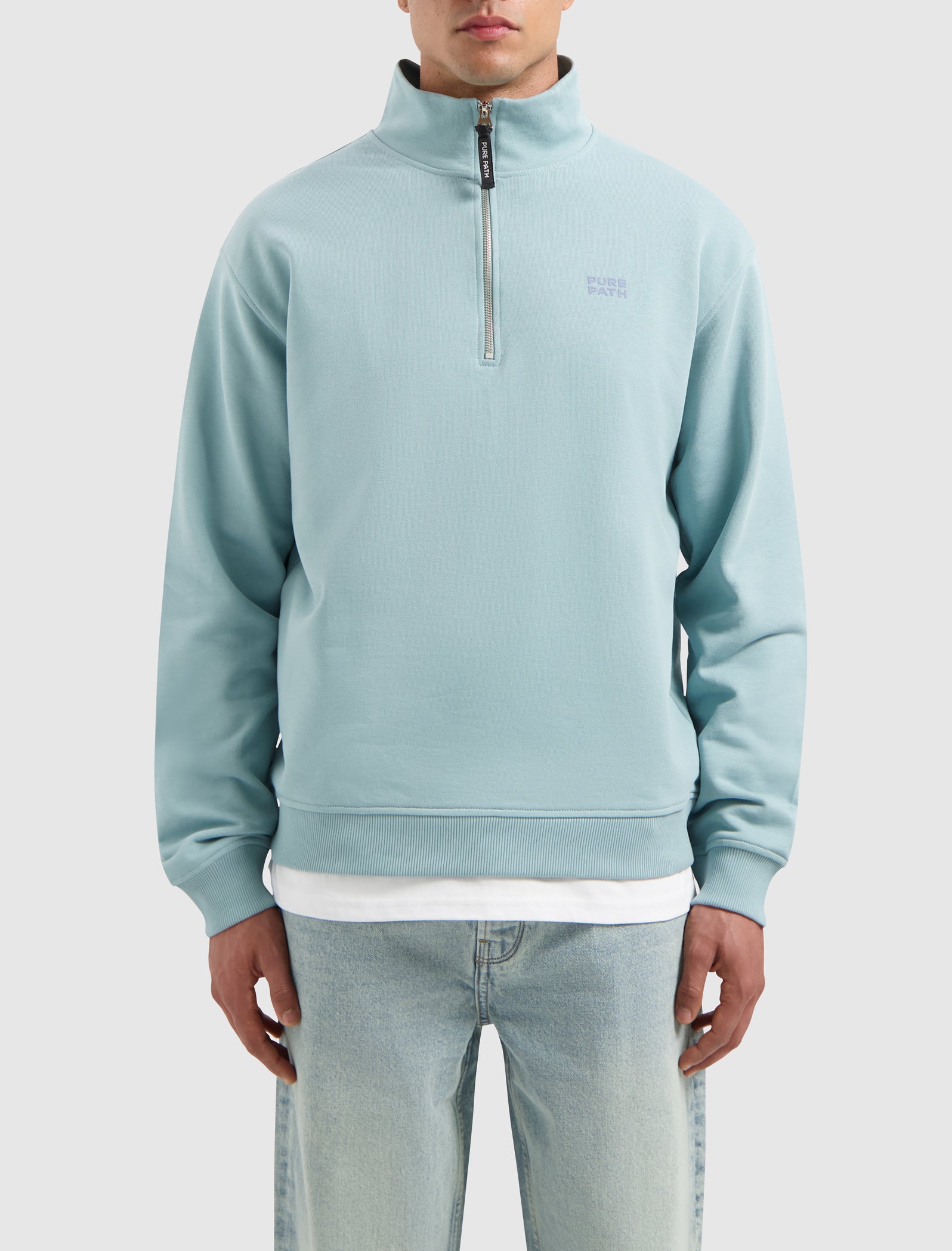 Stacked Logo Half-Zip Sweater | Blue Grey