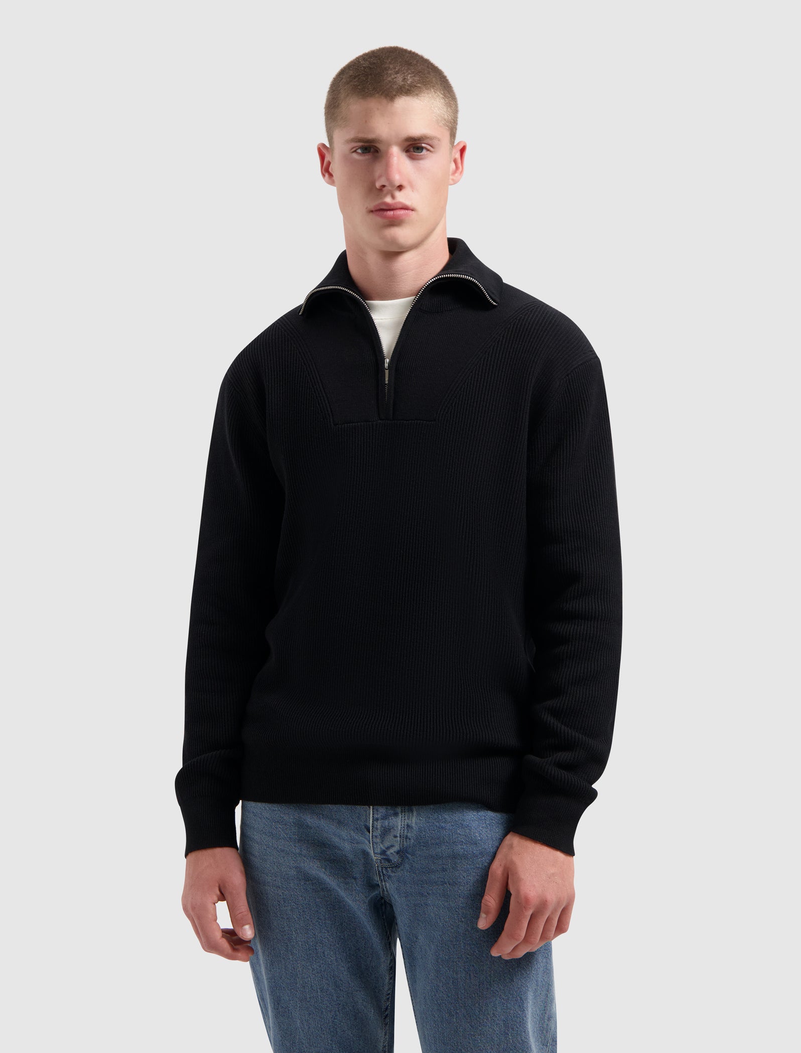 Rib Knit Half-zip Sweater | Black