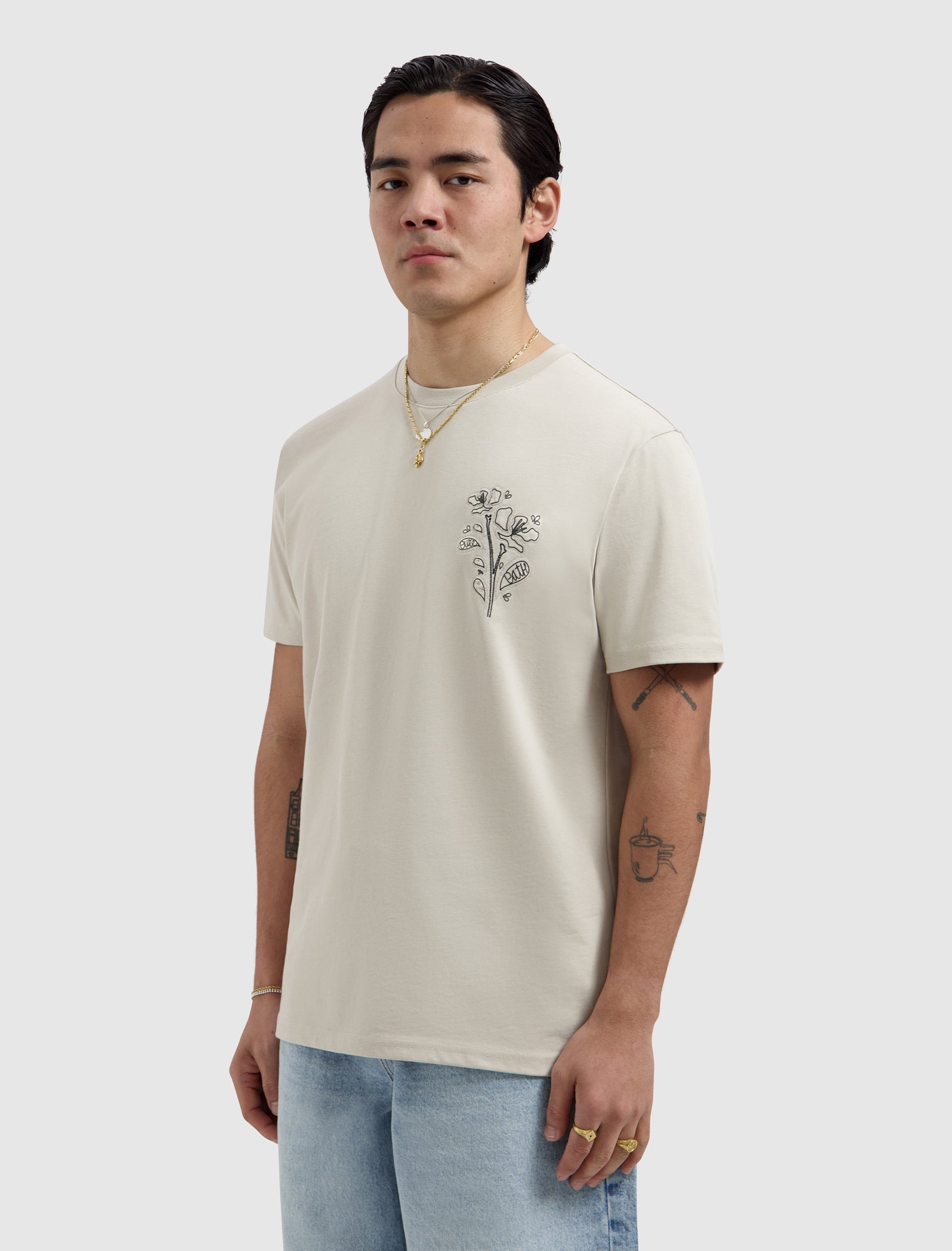 Embroidered Flower T-shirt | Sand