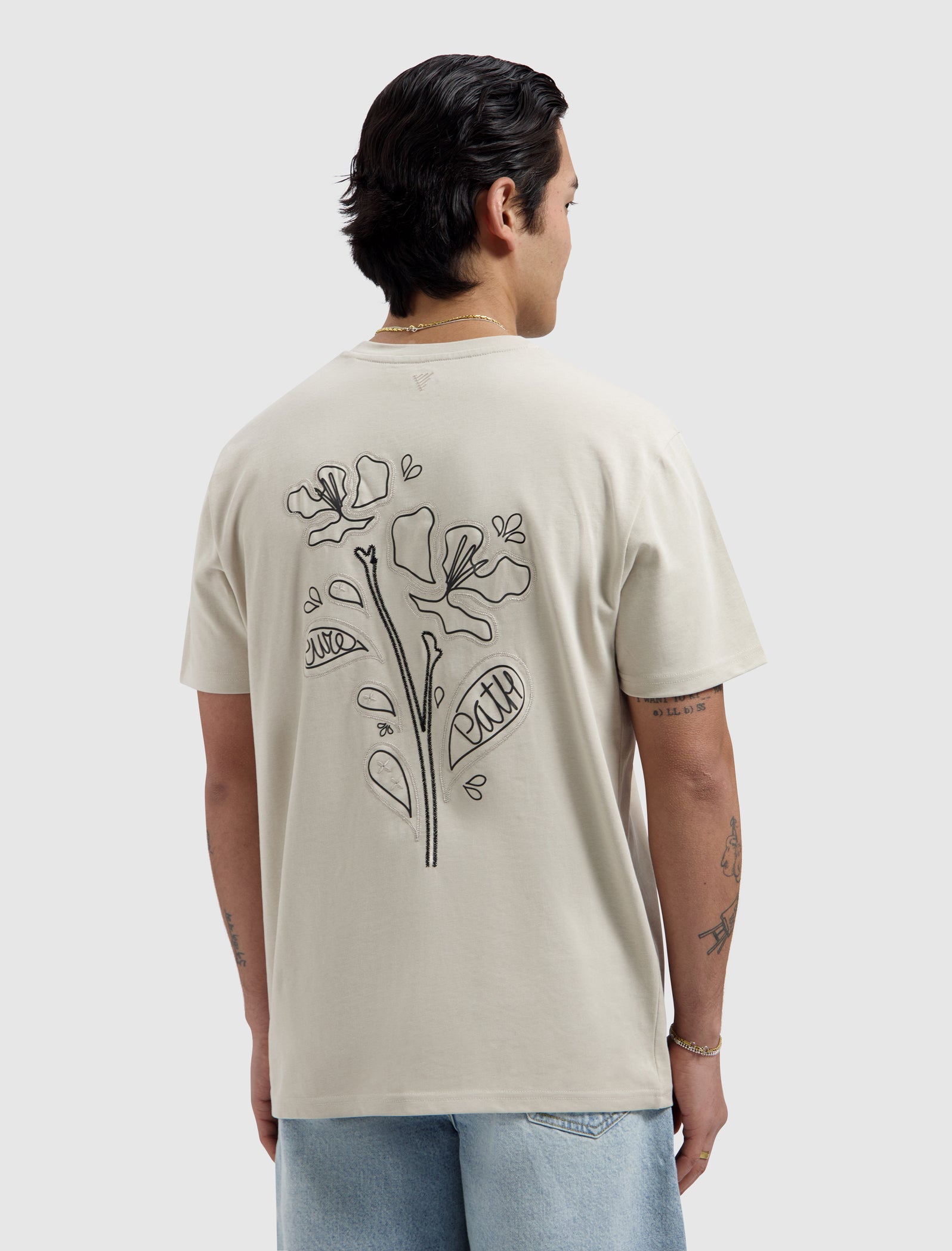 Embroidered Flower T-shirt | Sand
