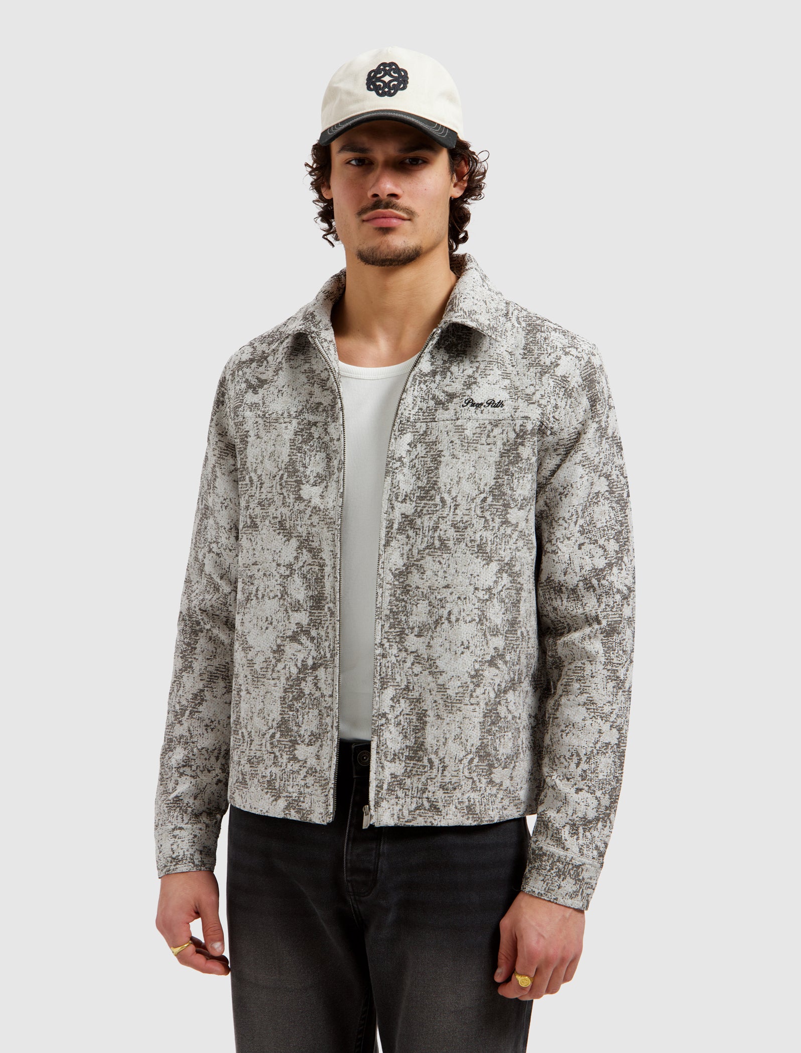 Jacquard Flower Full-zip Overshirt | Black