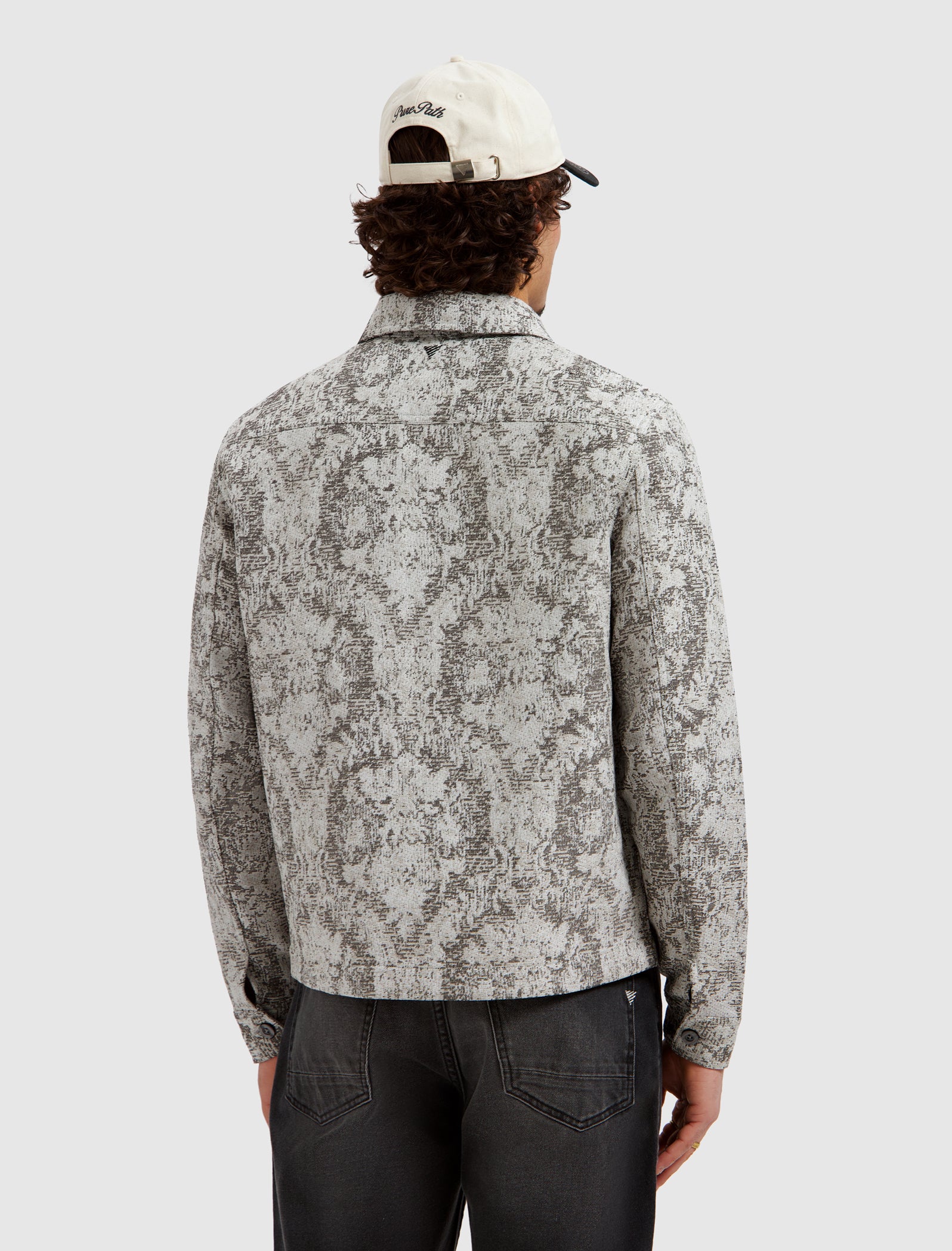 Jacquard Flower Full-zip Overshirt | Black