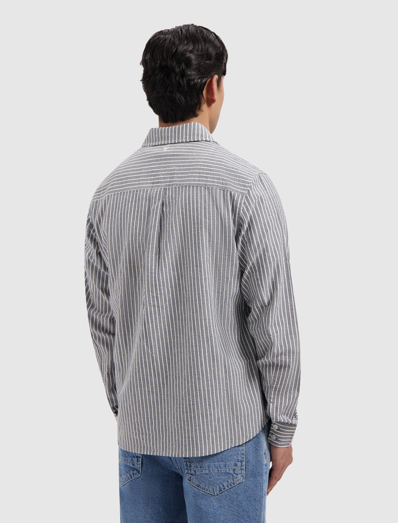 Striped Seersucker Shirt | Dark Navy