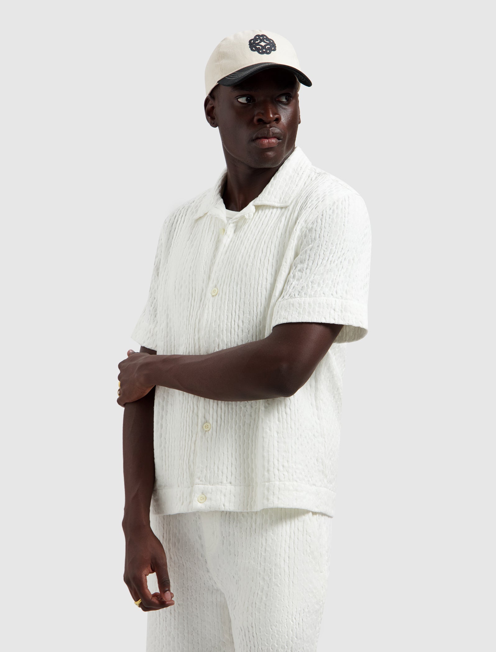 Structured Dobby Weave Shortsleeve Shirt | Off White