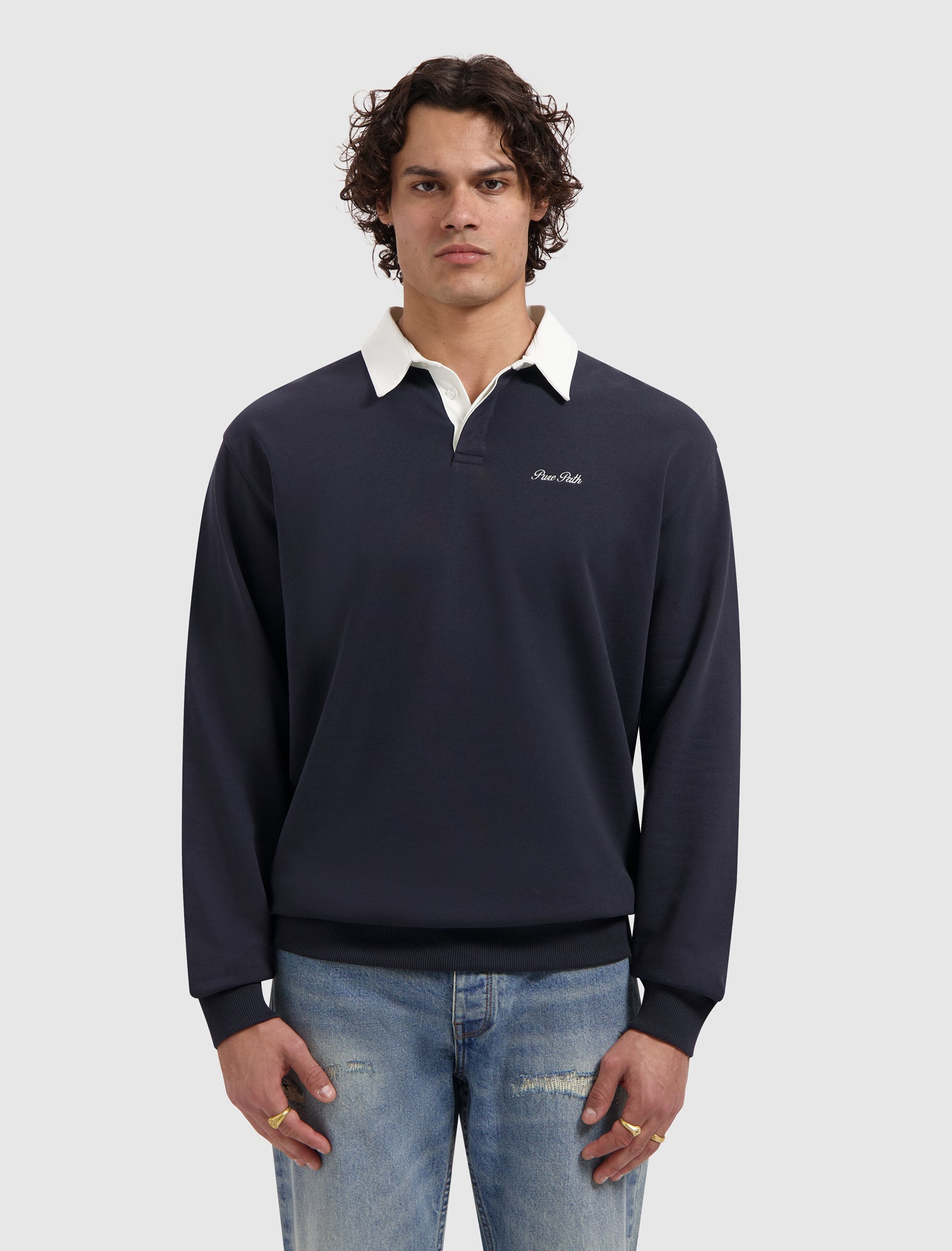 Two-tone Polo Sweater | Dark Navy