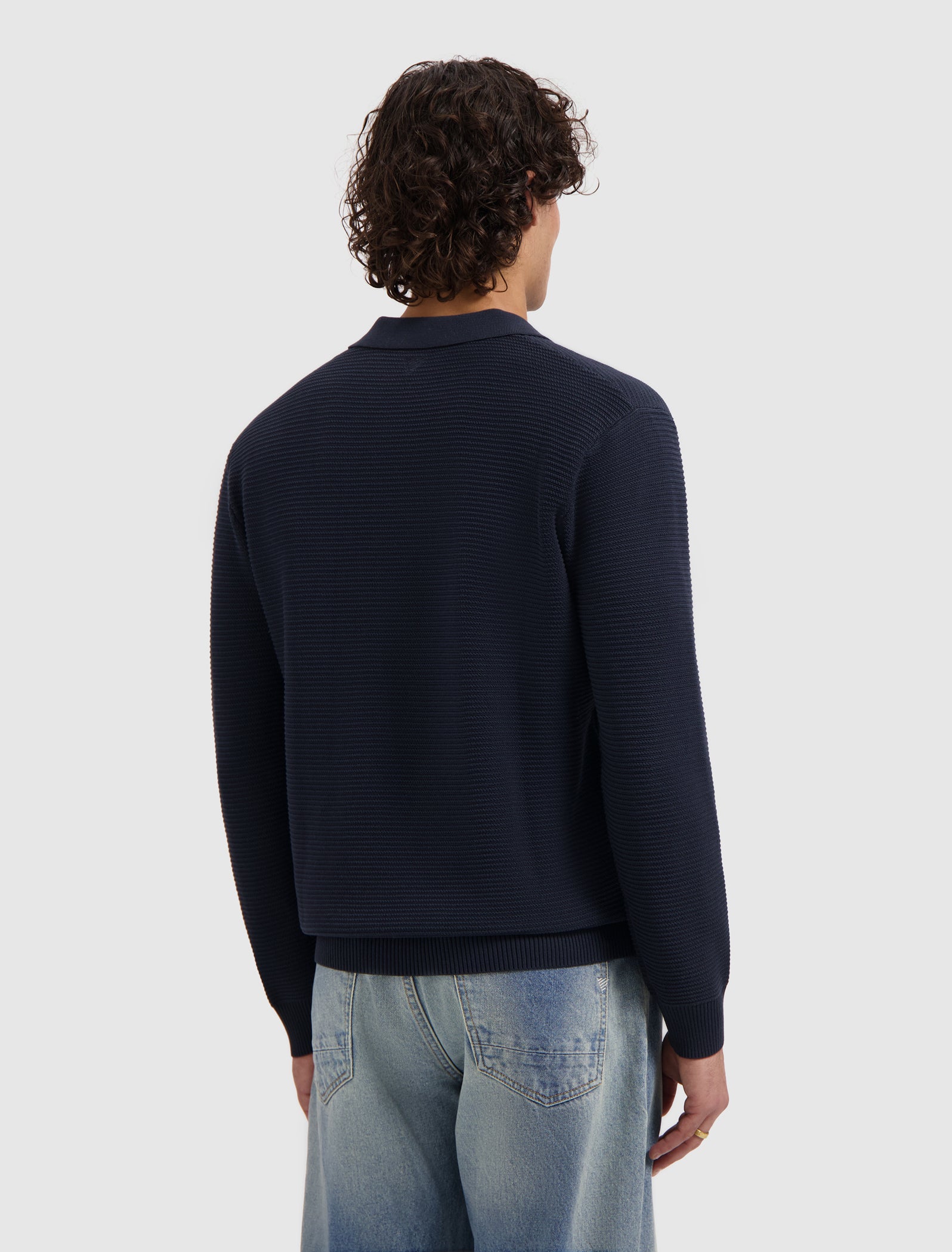 Embroidered Braided Knit Polo | Dark Navy
