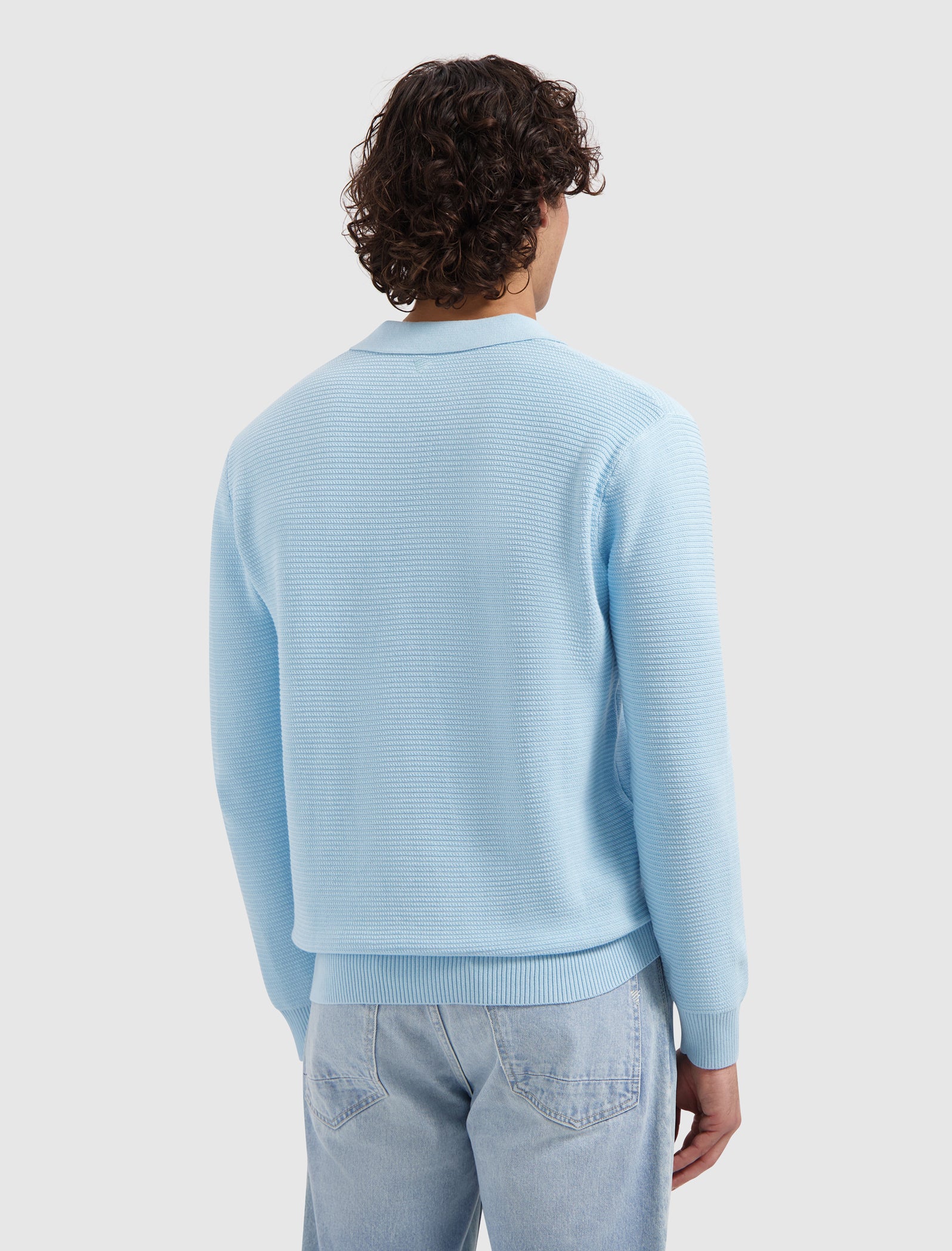 Embroidered Braided Knit Polo | Sky Blue
