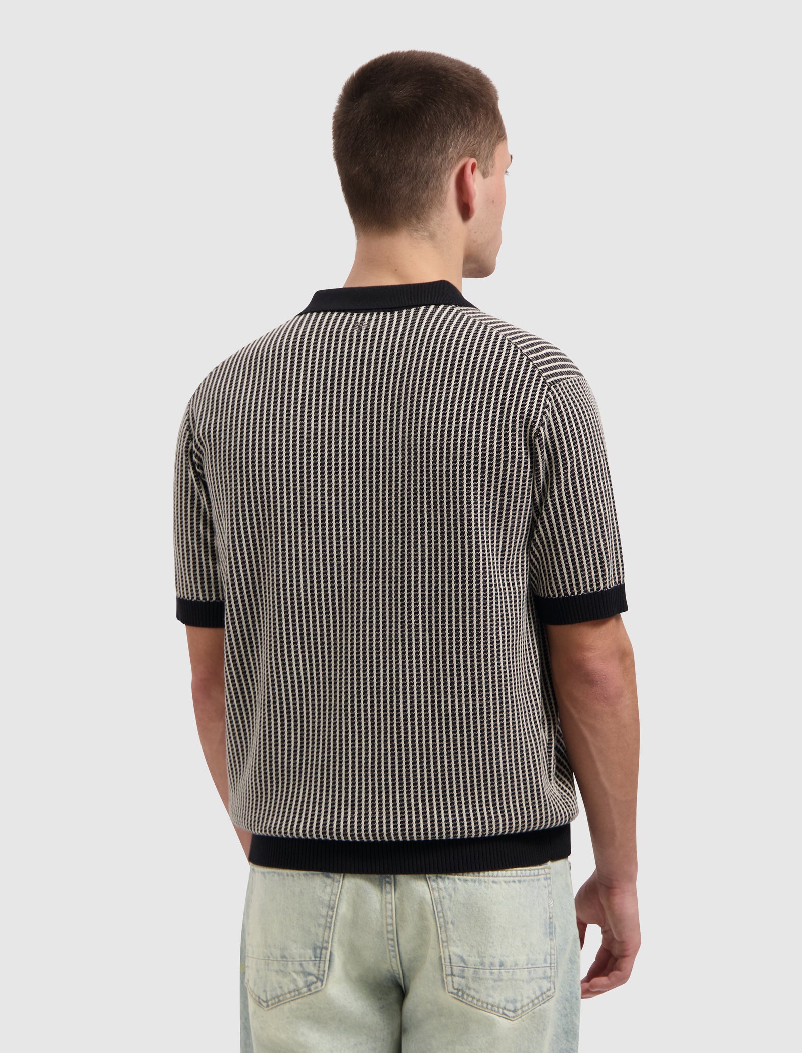 Ladder Stitch Knit Polo | Black