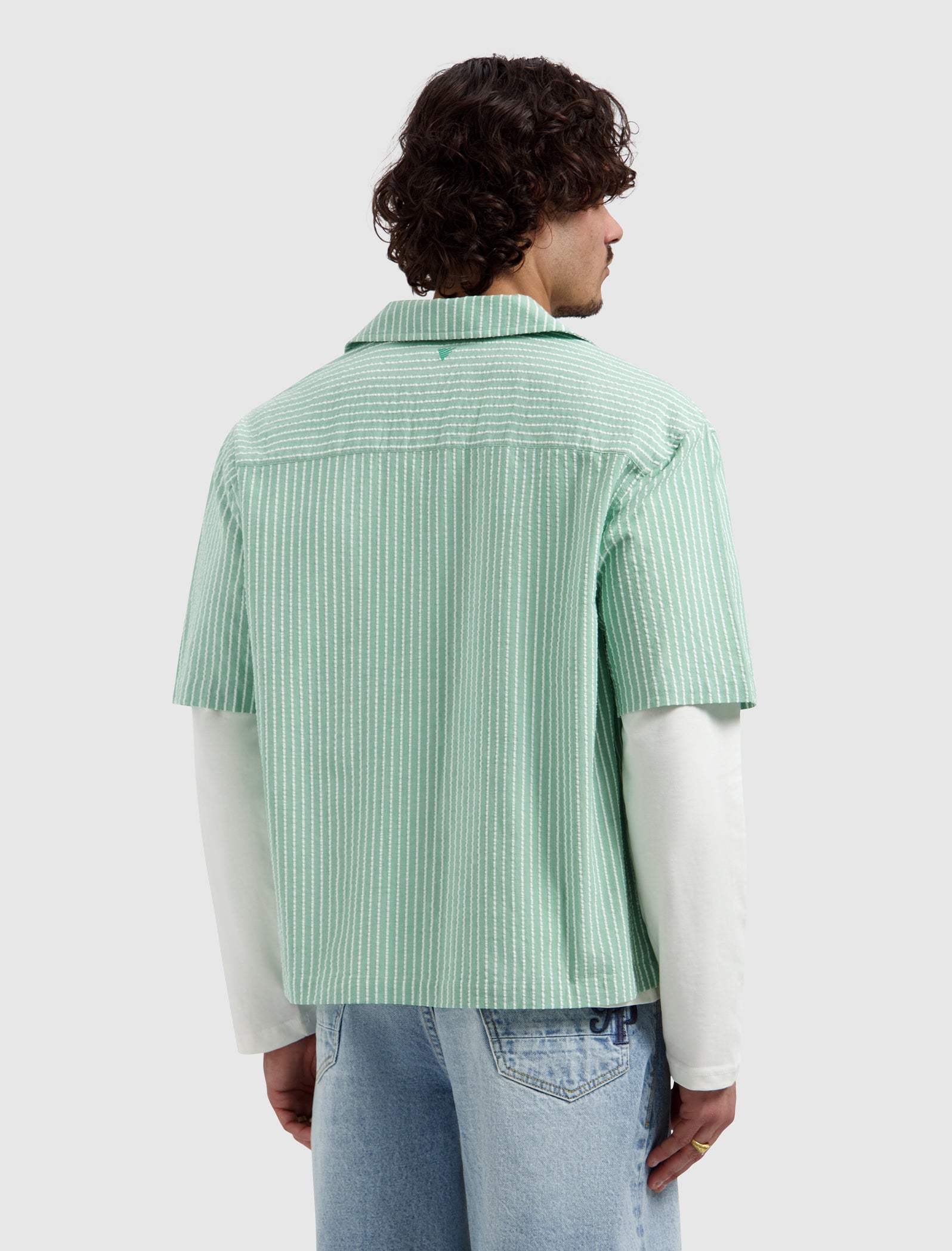 Striped Seersucker Shortsleeve Shirt | Emerald