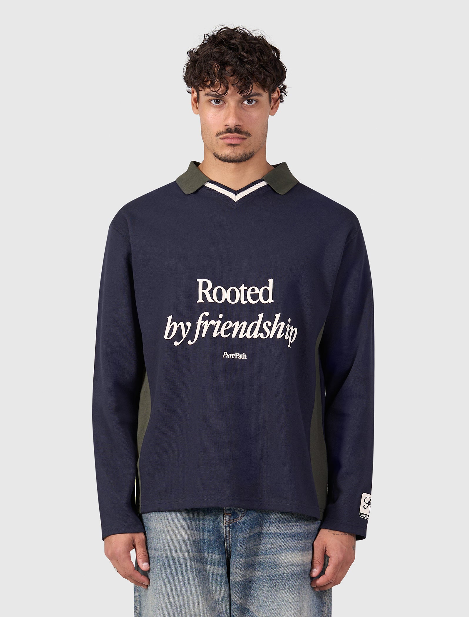 Rooted By Friendship Longsleeve Polo | Dark Navy