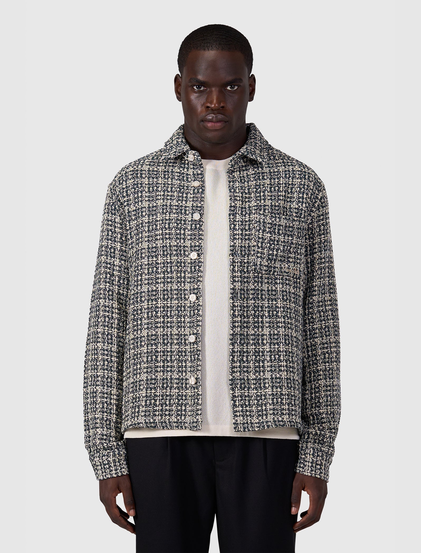 Structured Checked Overshirt | Ecru