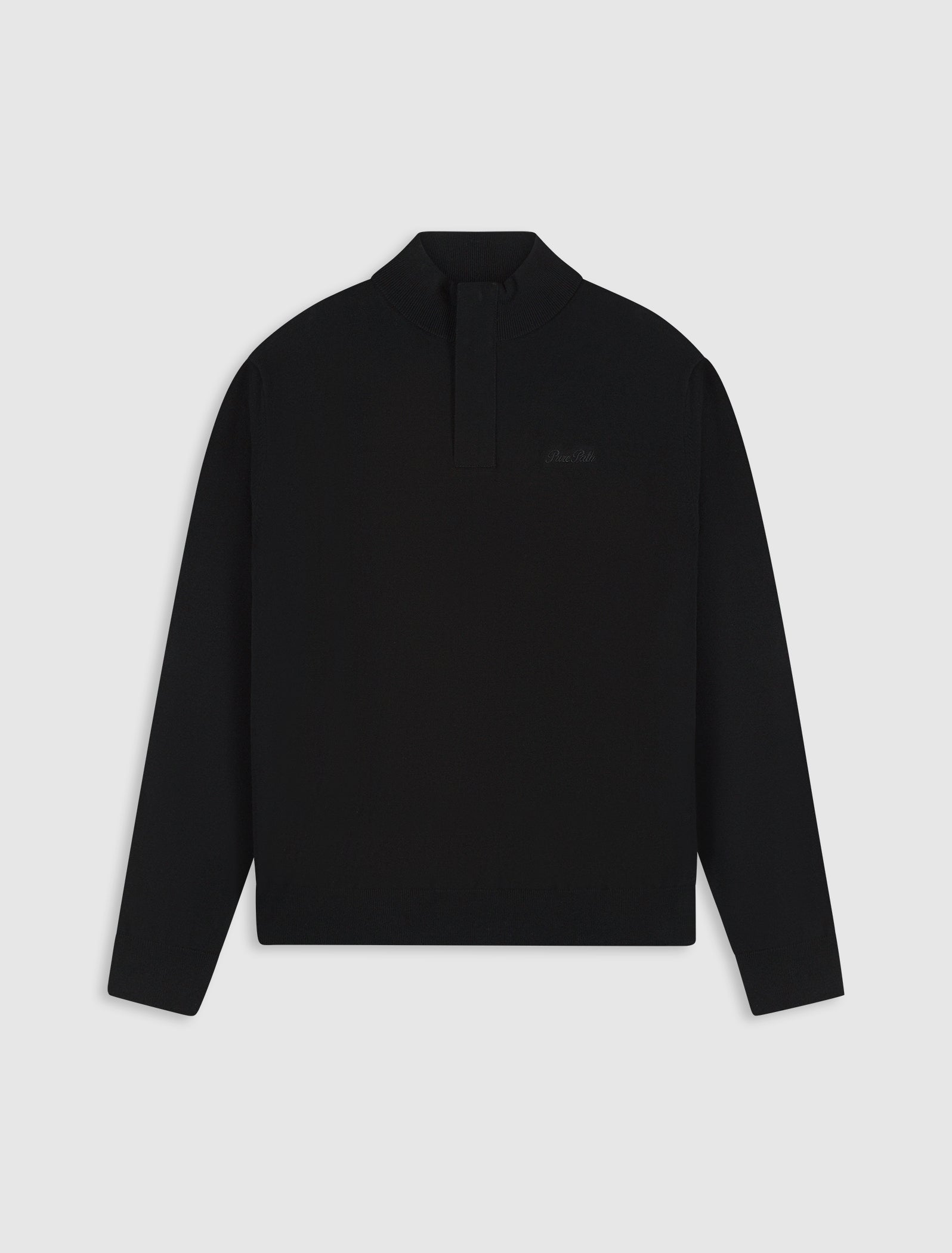 Flat Knit Hidden Half-zip Sweater | Black