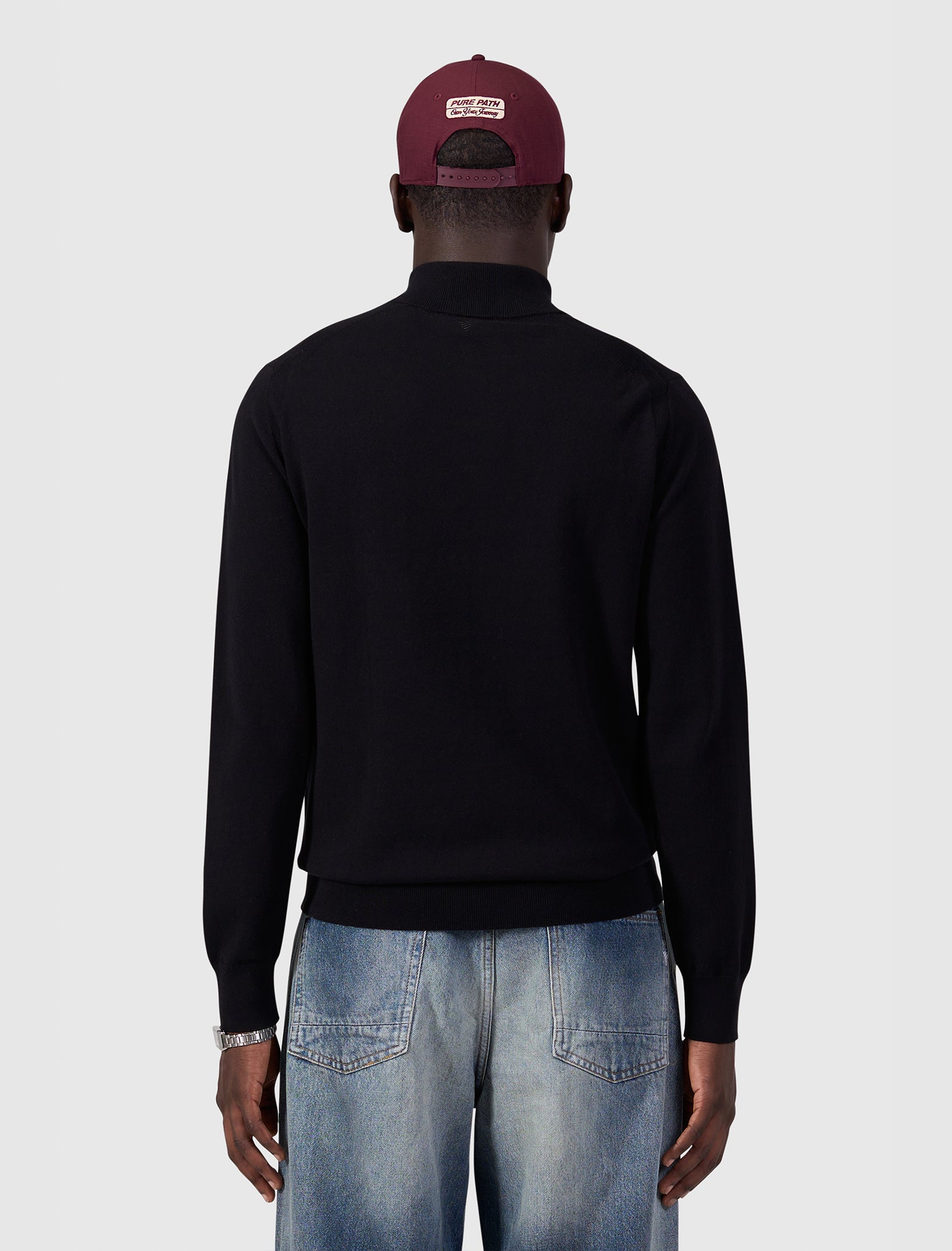 Flat Knit Hidden Half-zip Sweater | Black