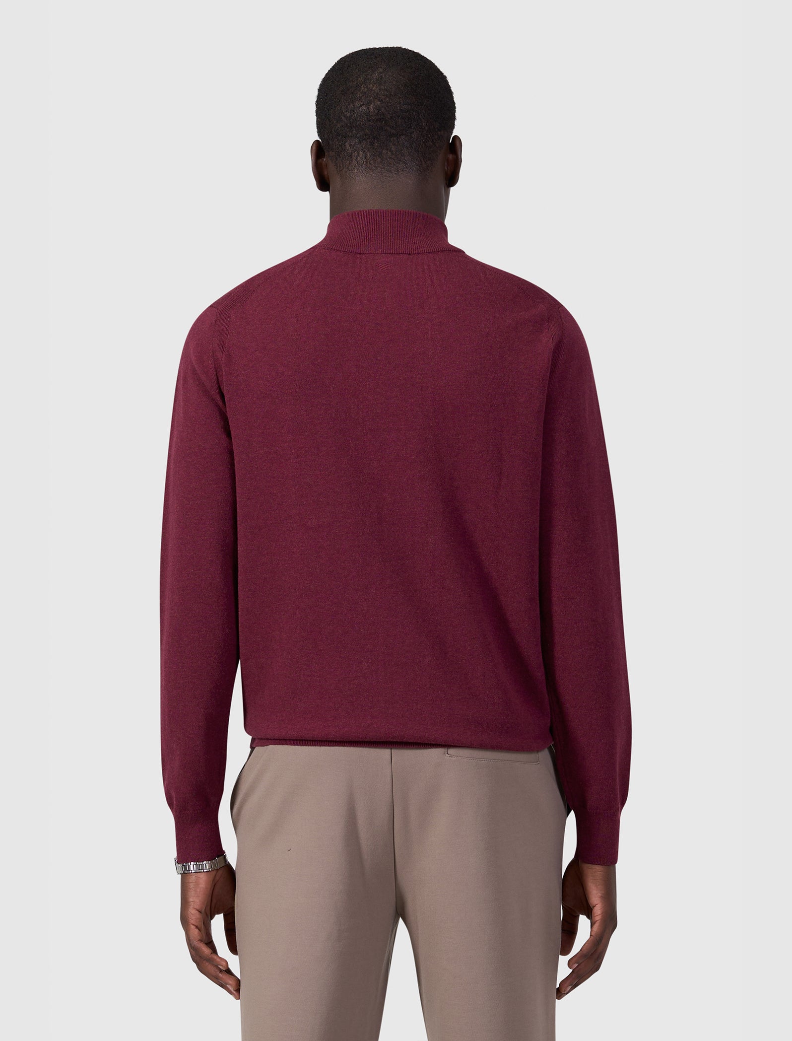 Flat Knit Hidden Half-zip Sweater | Wine Red
