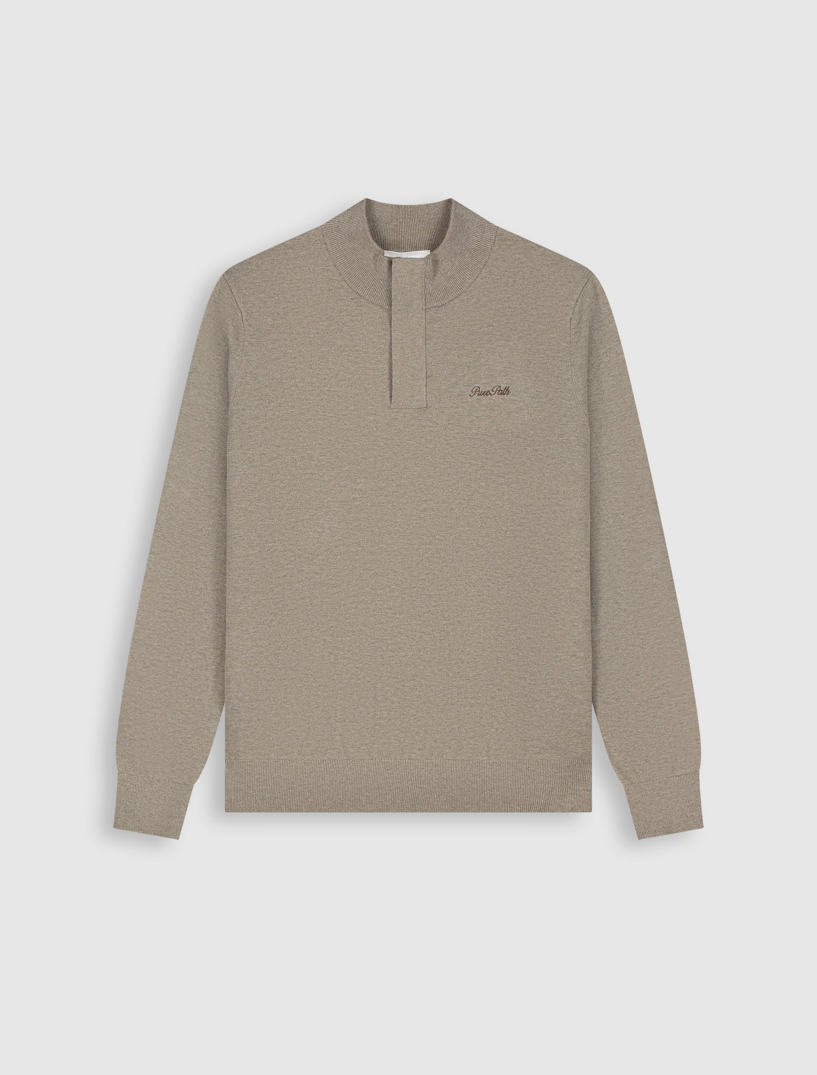 Flat Knit Hidden Half-zip Sweater | Taupe Melange