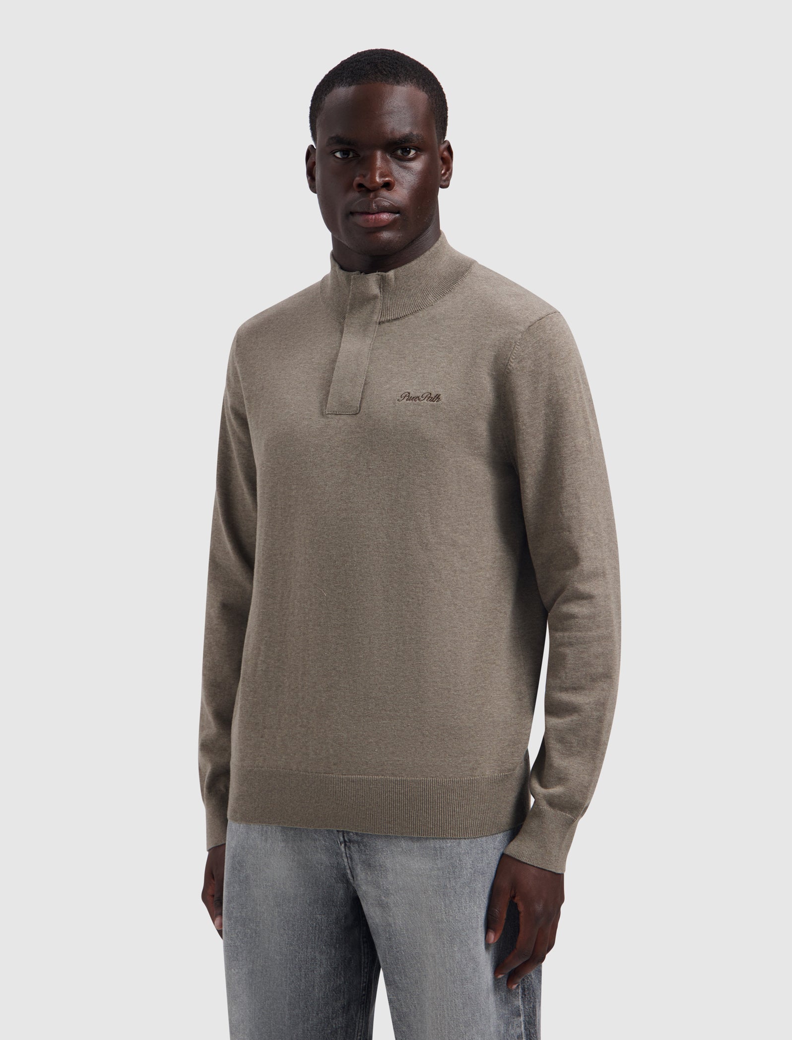 Flat Knit Hidden Half-zip Sweater | Taupe Melange