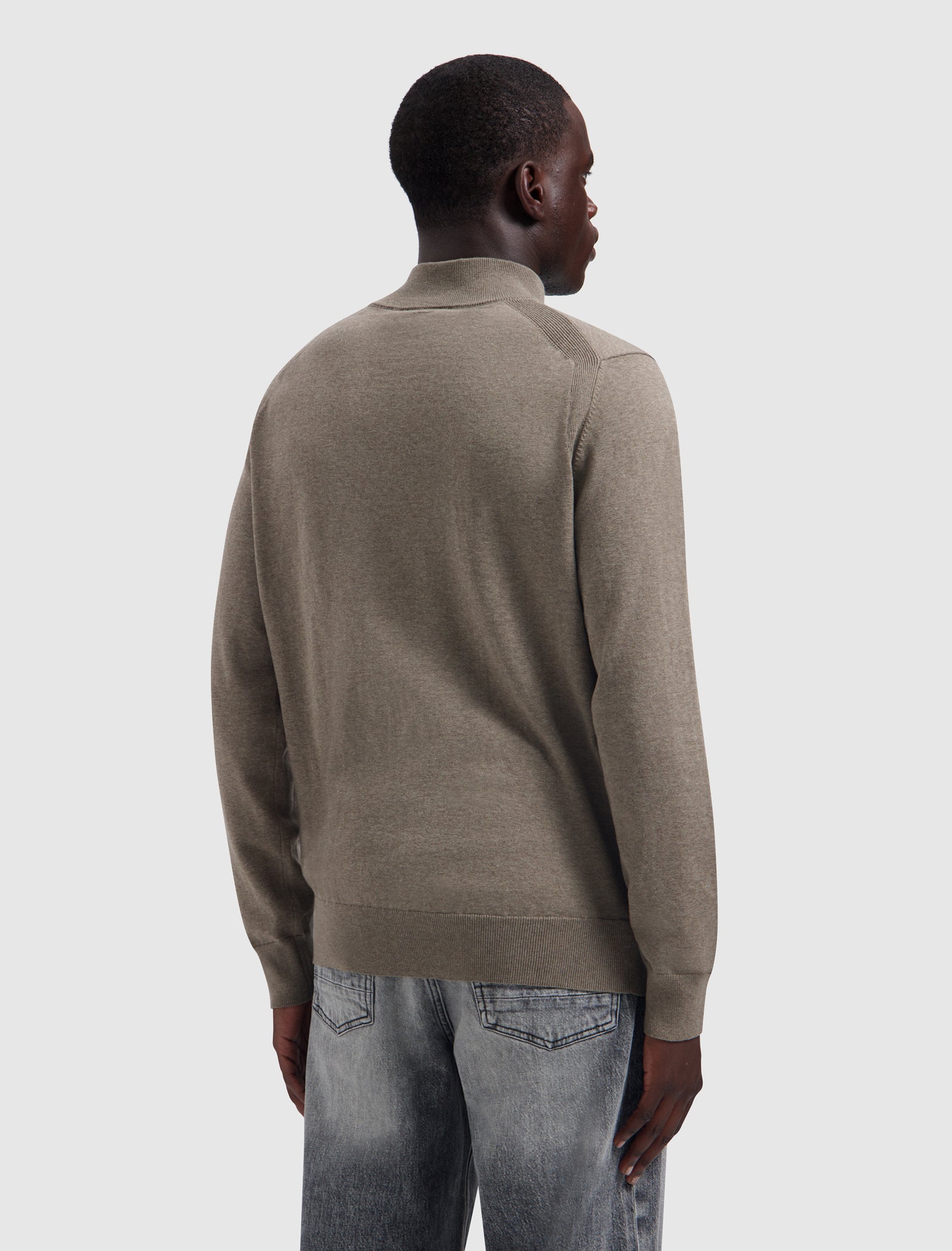 Flat Knit Hidden Half-zip Sweater | Taupe Melange