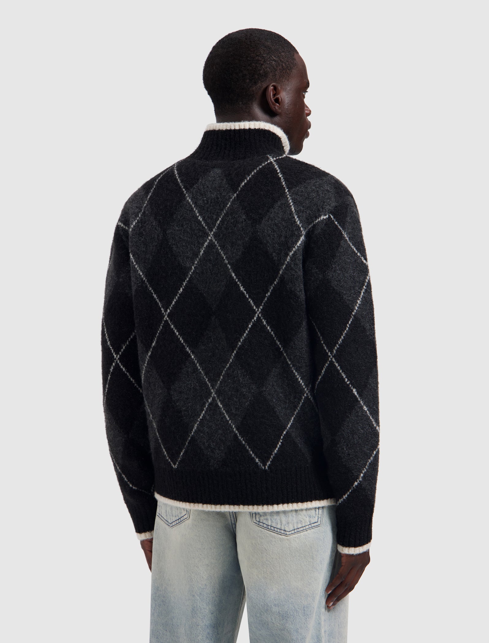 Argyle Half-zip Knit Sweater | Black