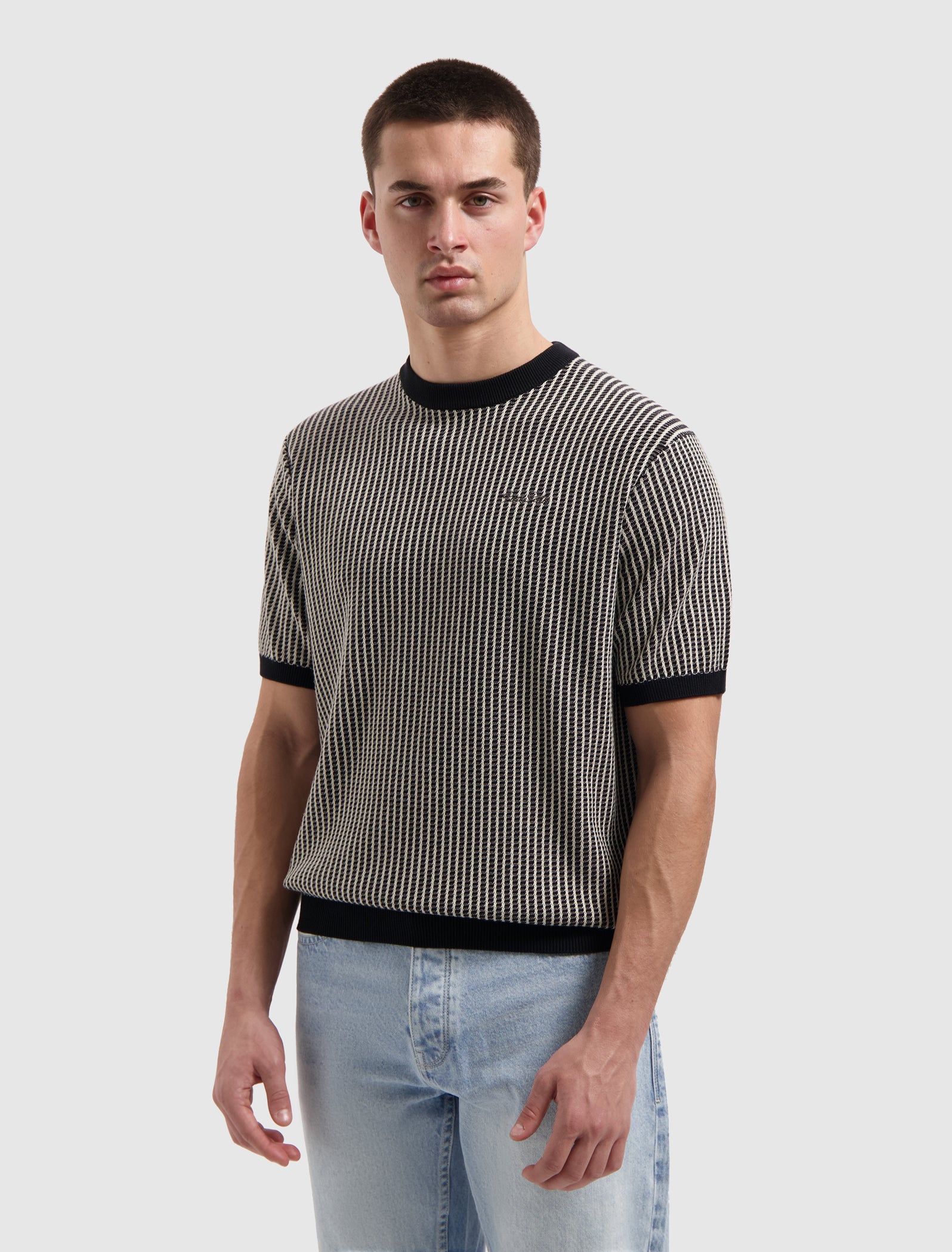 Ladder Stitch Knit T-shirt | Black