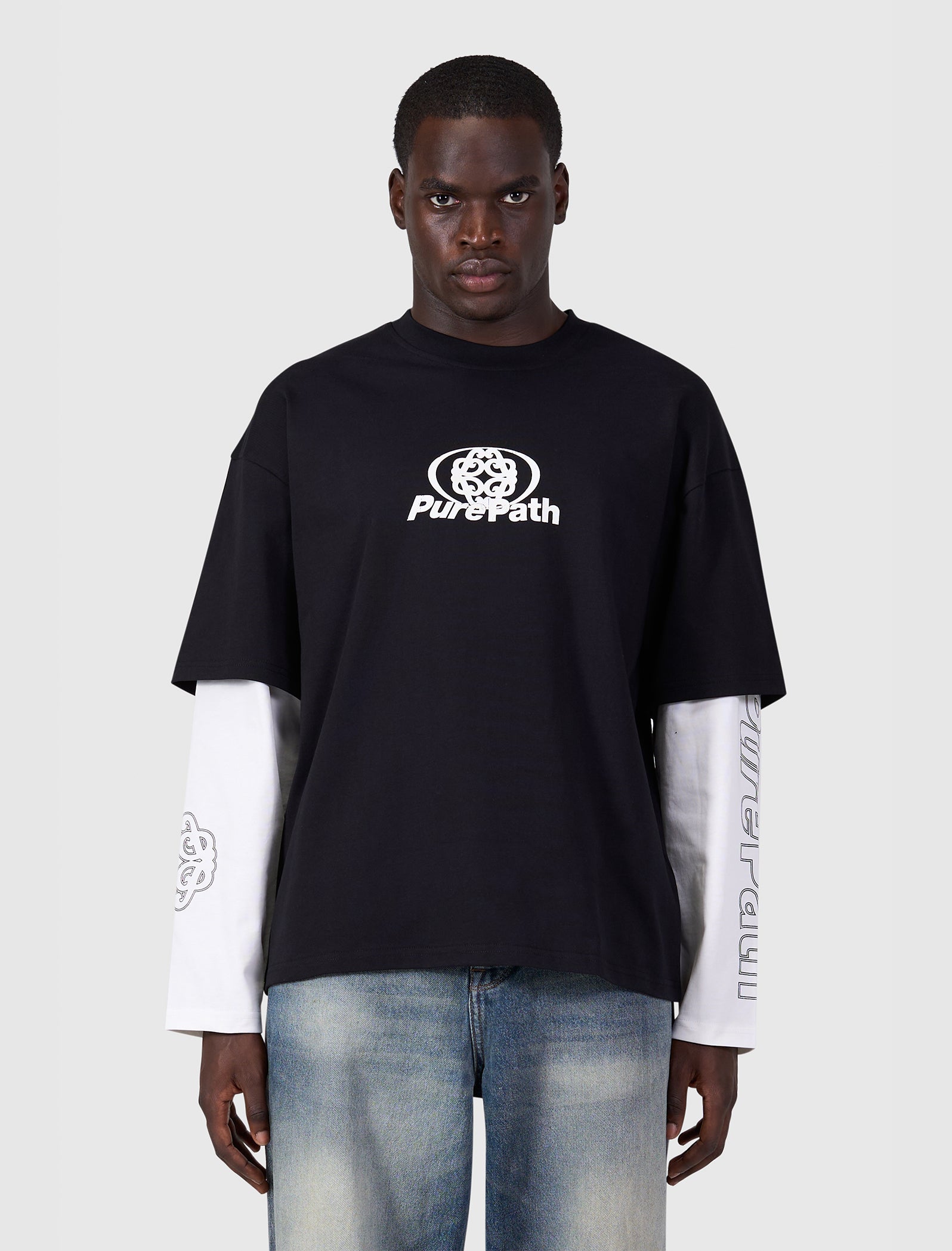 Double Layered Monogram Longsleeve T-shirt | Black