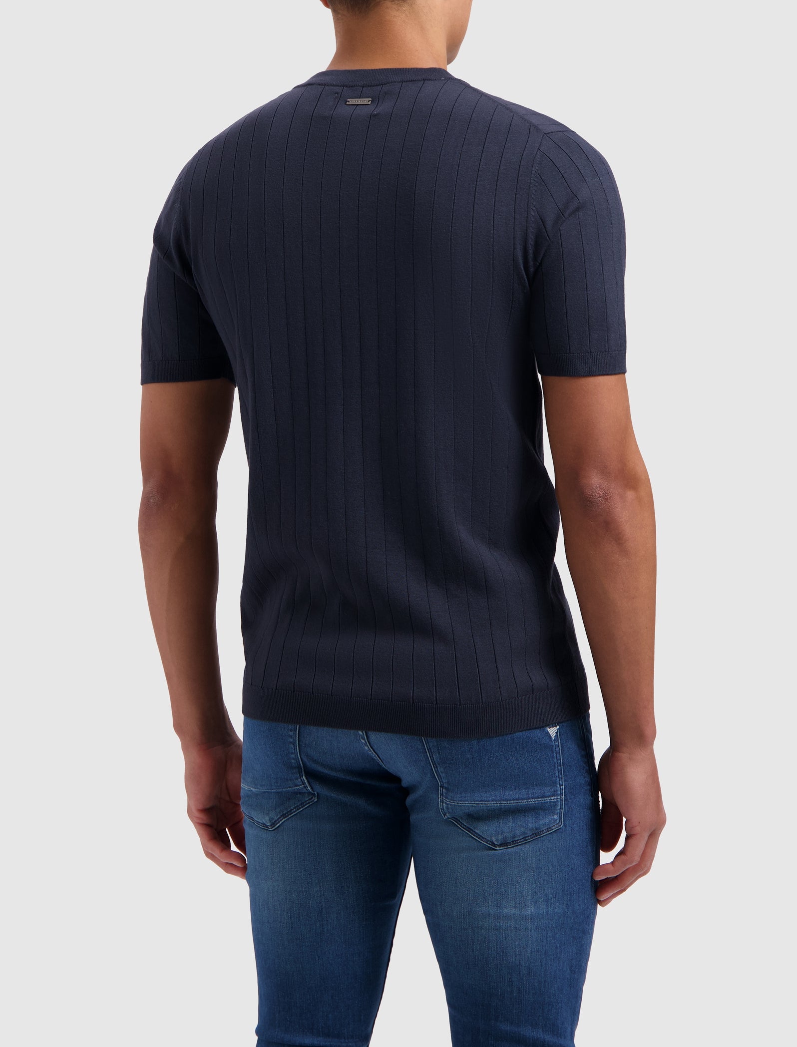 Vertical Striped Knitwear T-shirt | Navy
