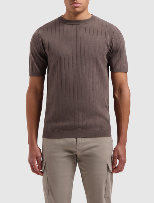 Vertical Striped Knitwear T-shirt | Brown