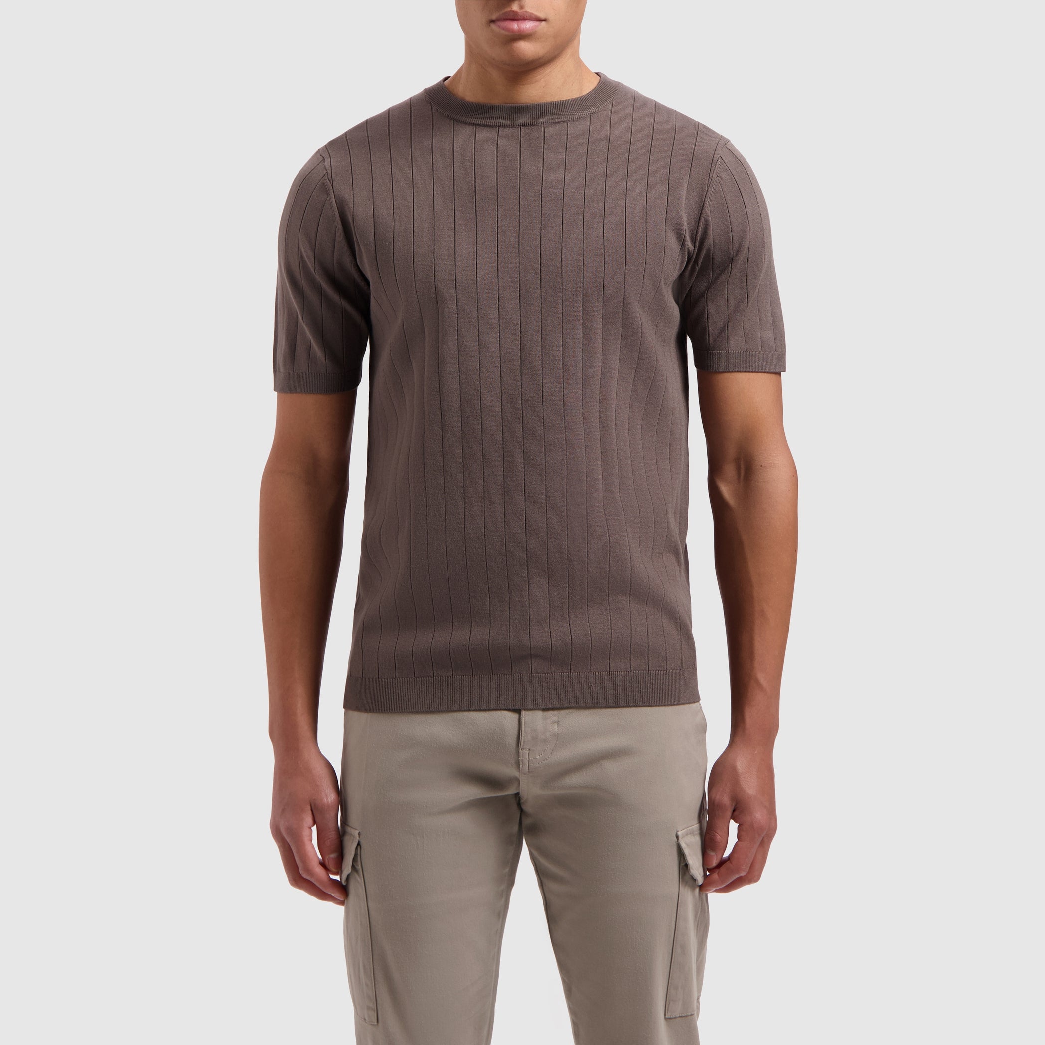 Vertical Striped Knitwear T-shirt | Brown