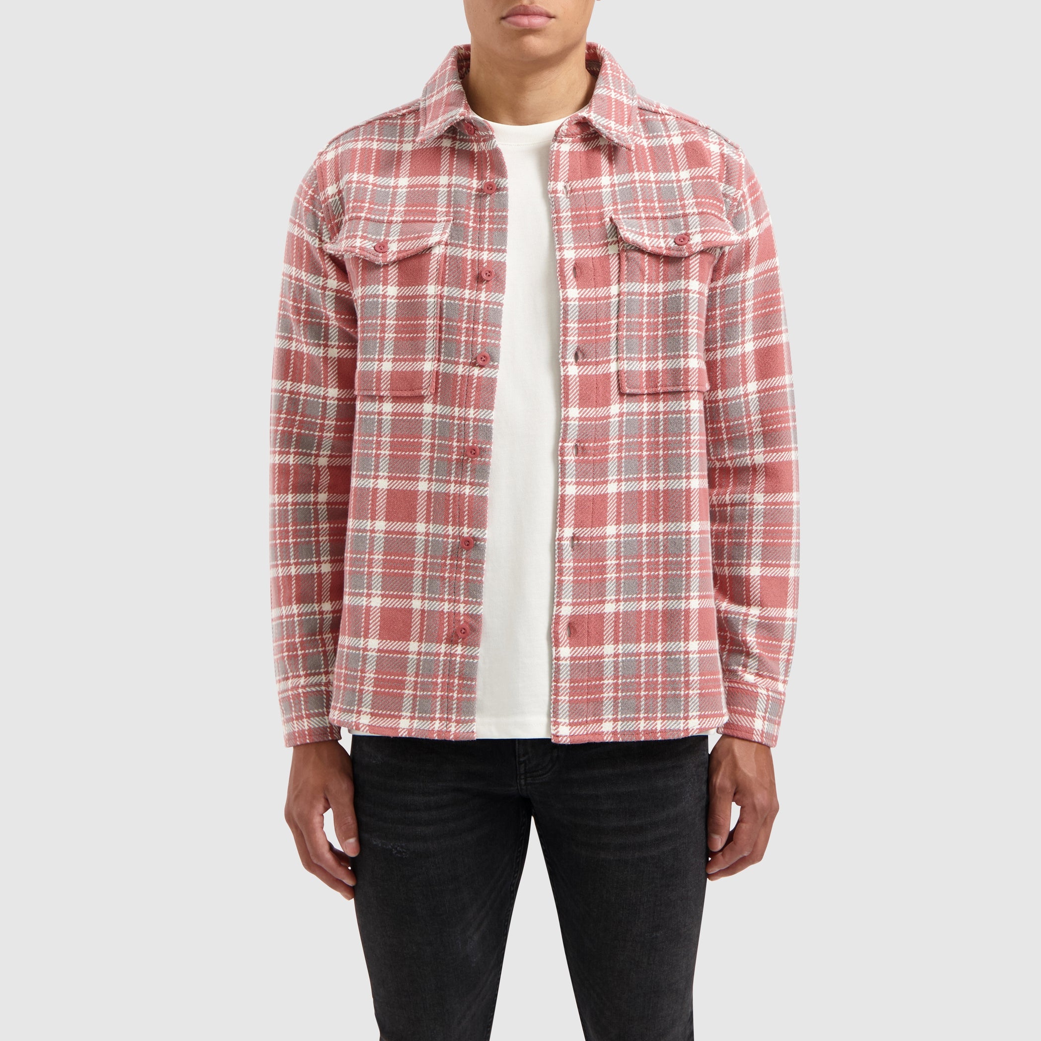 Heavy Twill Checked Shirt | Dark Peach