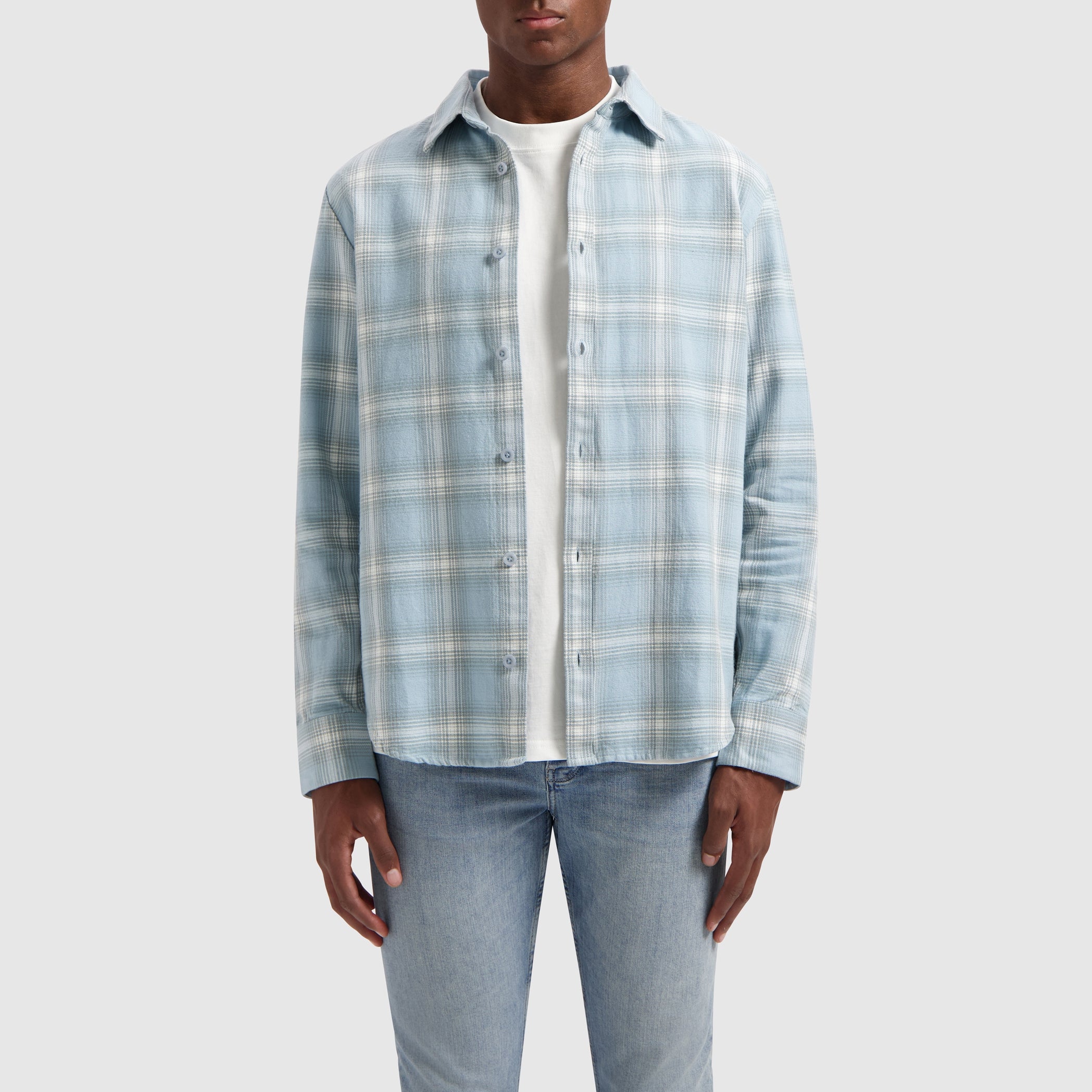 Twill Checked Overshirt | Light Blue