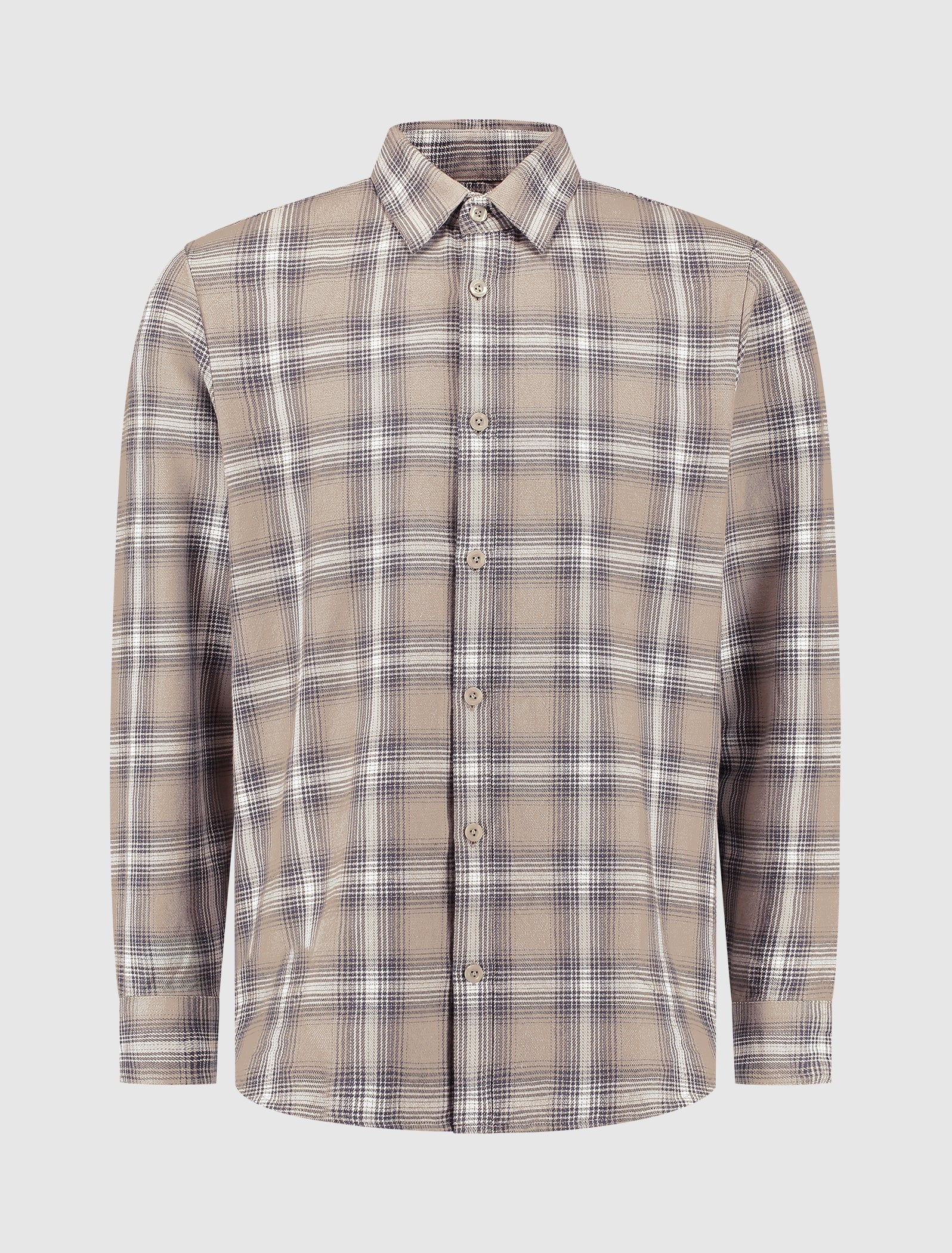 Twill Checked Overshirt | Taupe