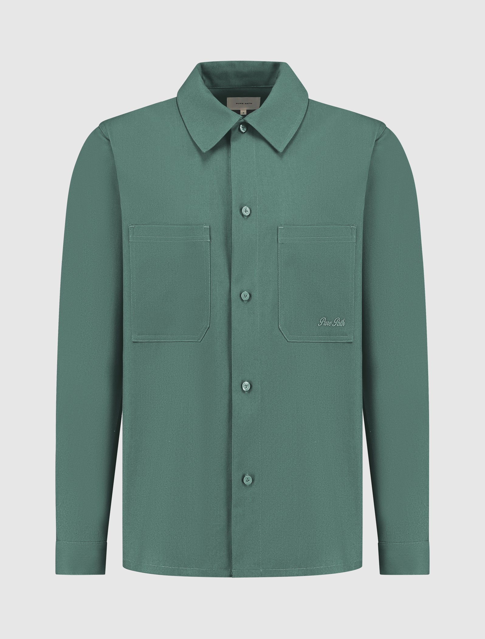Cursive Embroidery Shirt | Faded Green