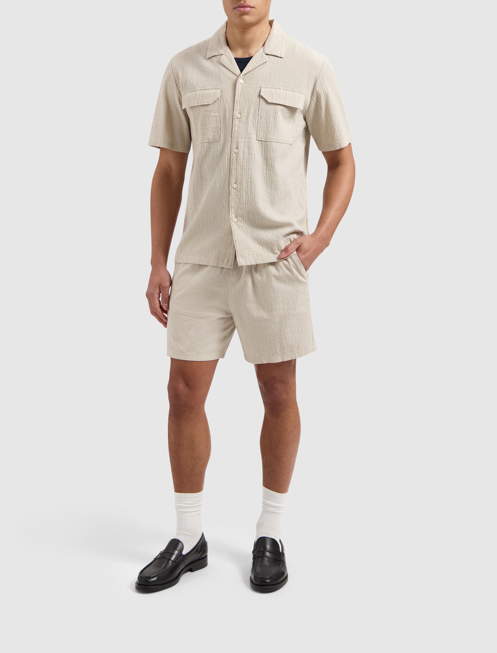 Short Sleeve Seersucker Shirt | Sand