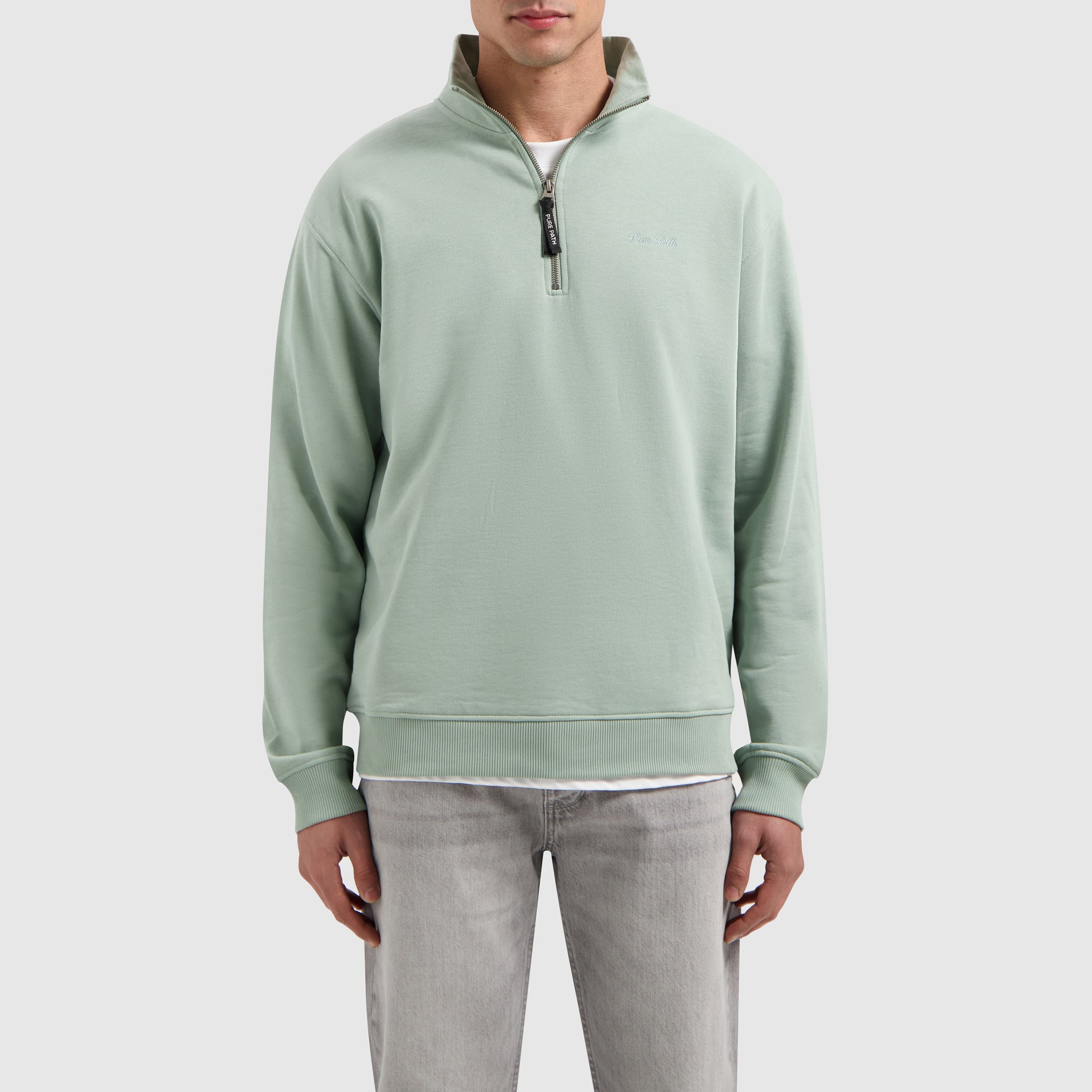 Embroidery Half-zip Sweater | Army Green