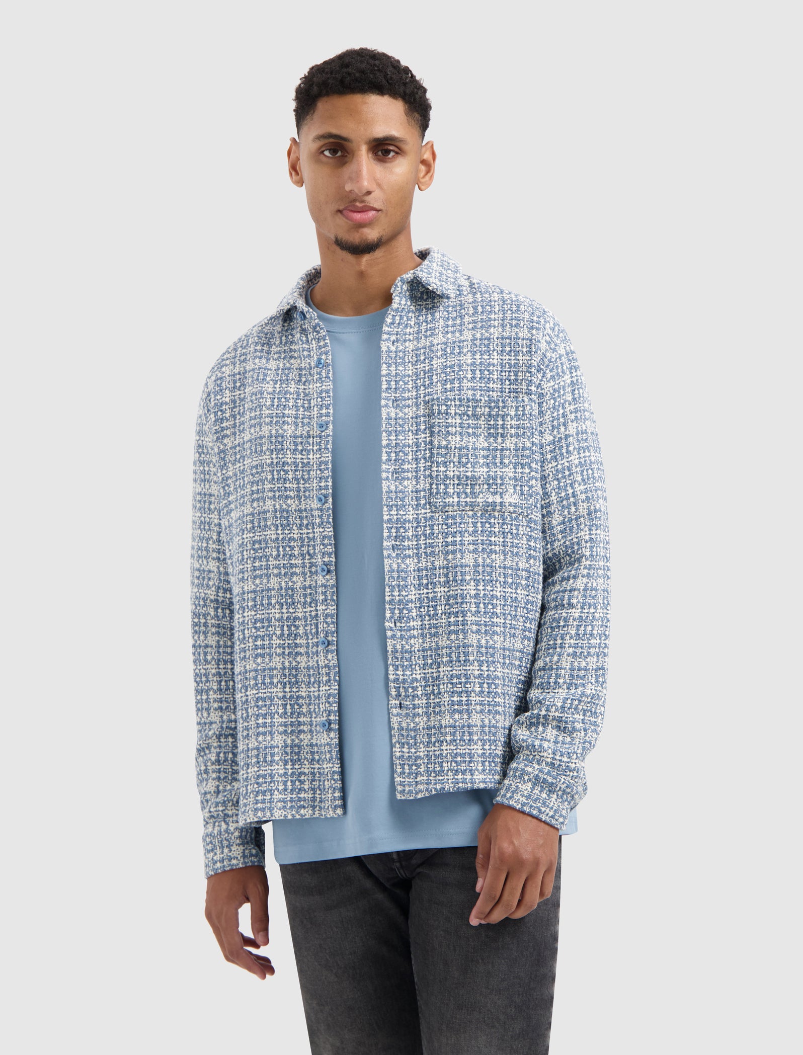 Structured Checked Overshirt | Blue Grey