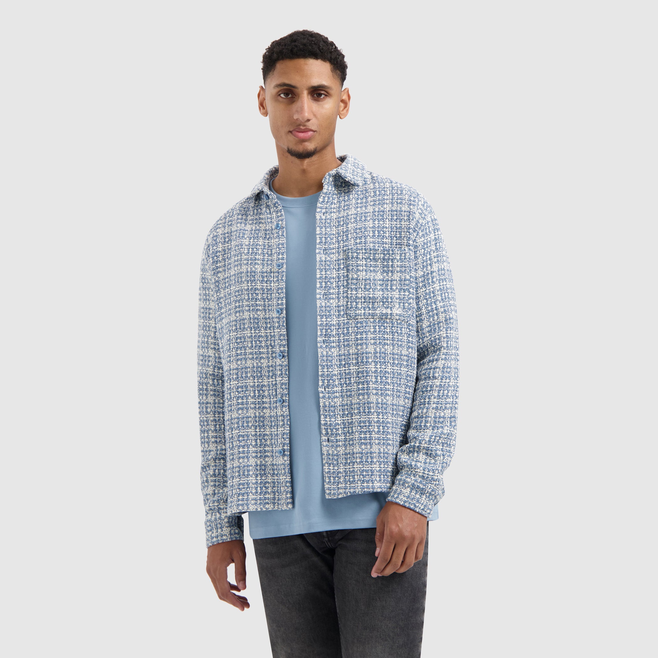 Structured Checked Overshirt | Blue Grey
