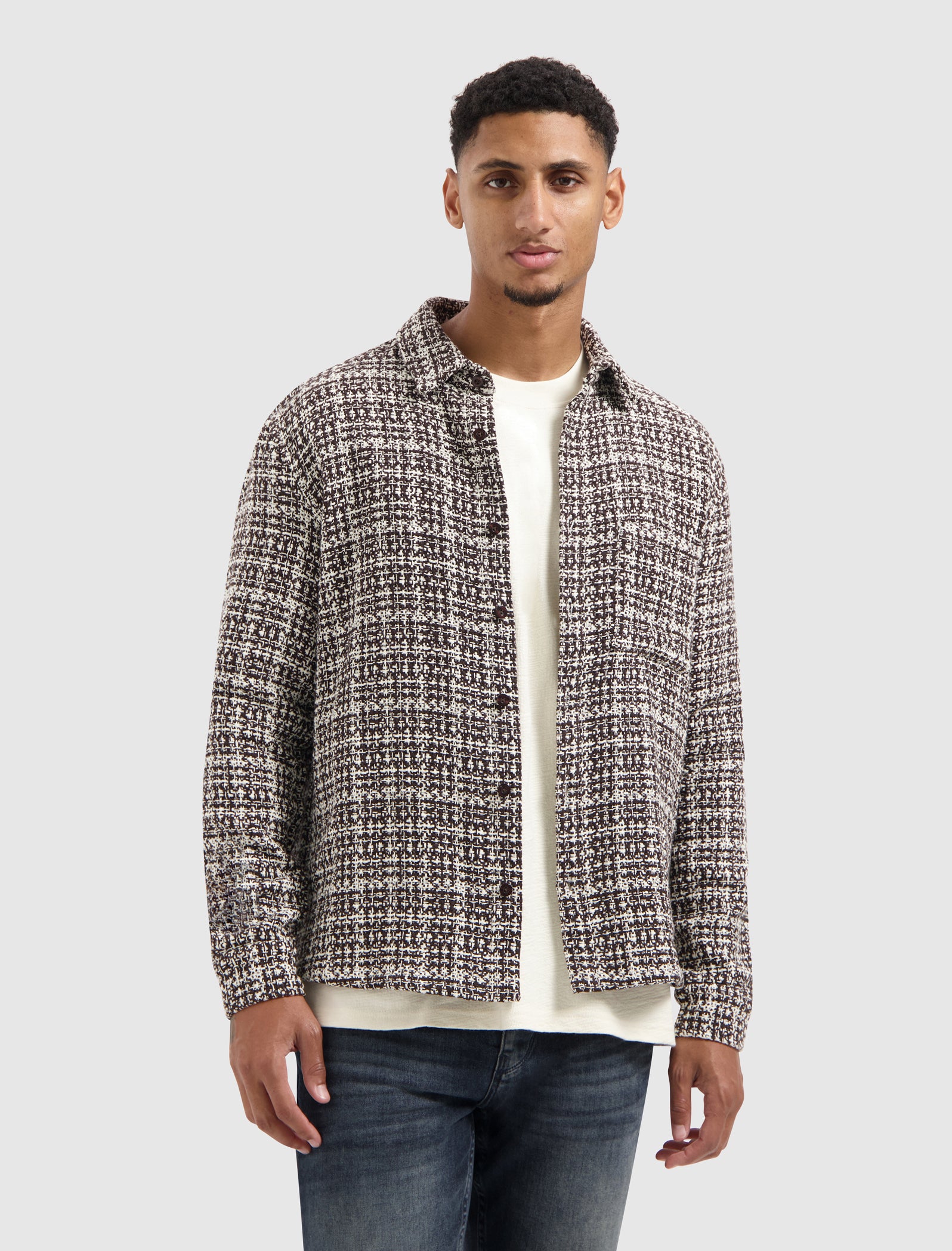 Structured Checked Overshirt | Dark Brown
