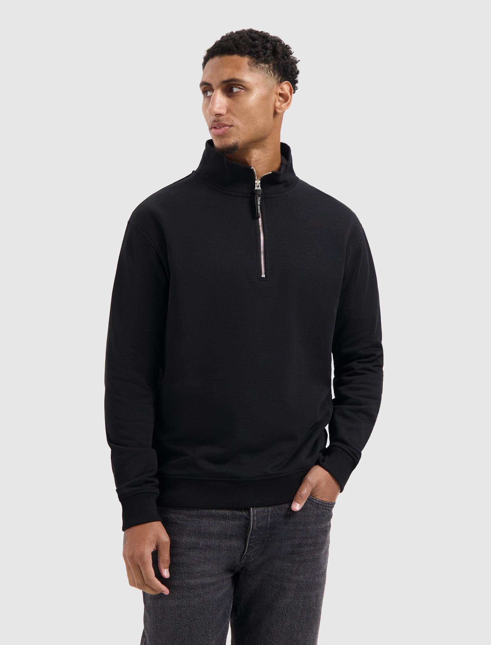 Embroidery Half-zip Sweater | Black