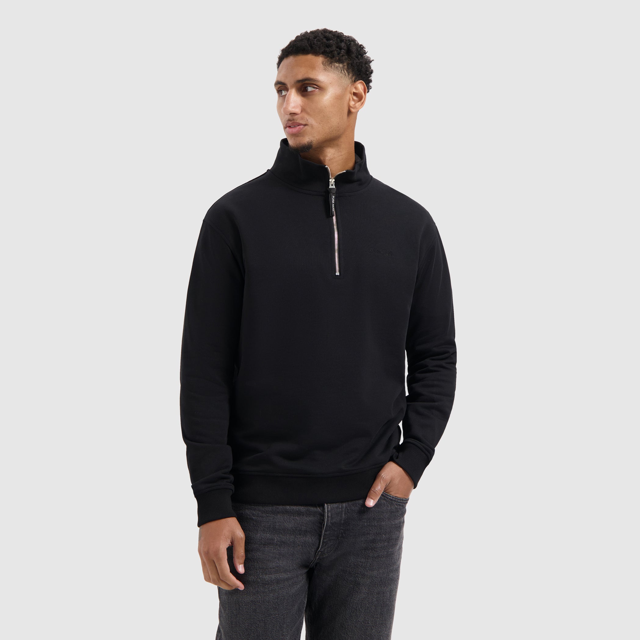 Embroidery Half-zip Sweater | Black