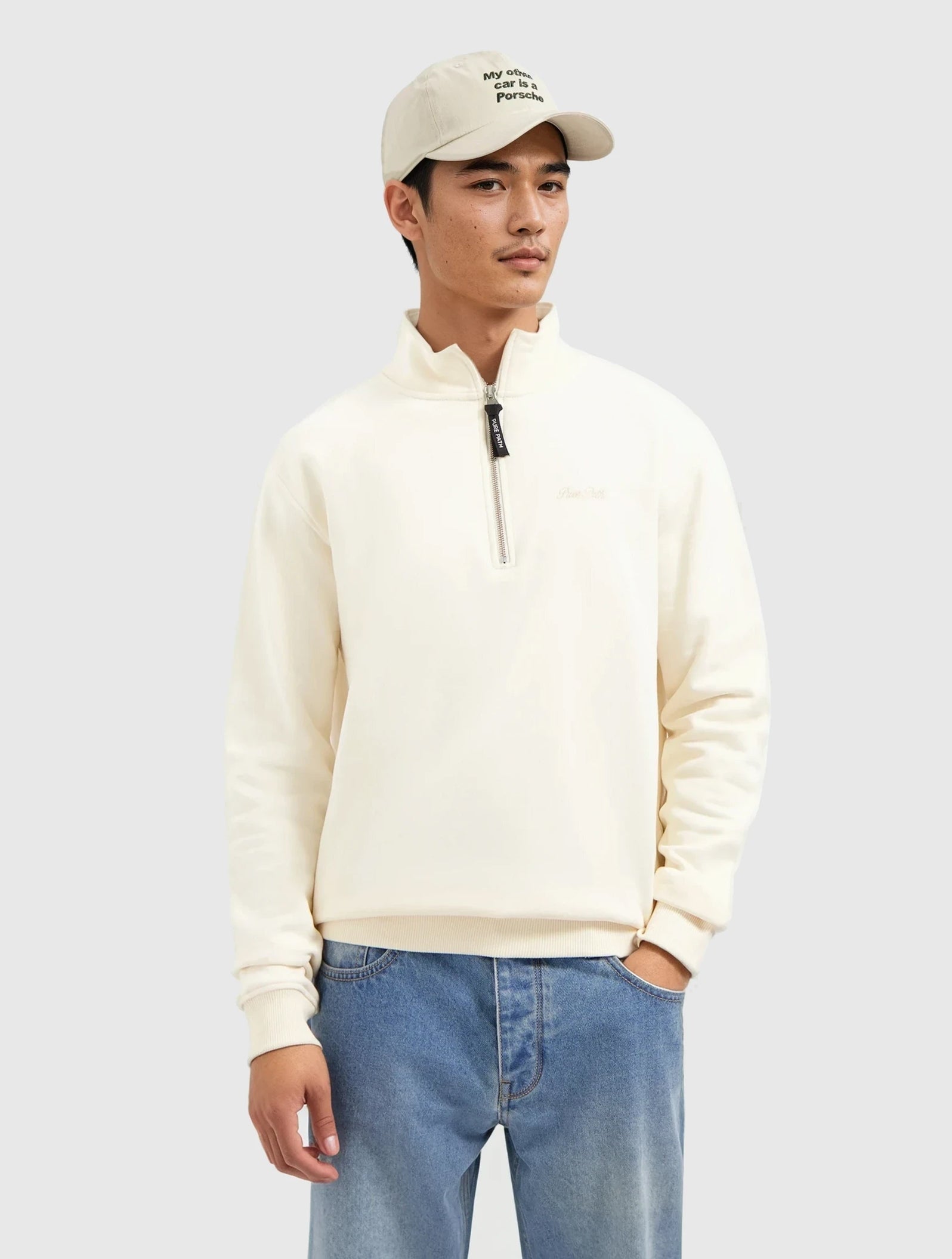Embroidery Half-zip Sweater | Ecru