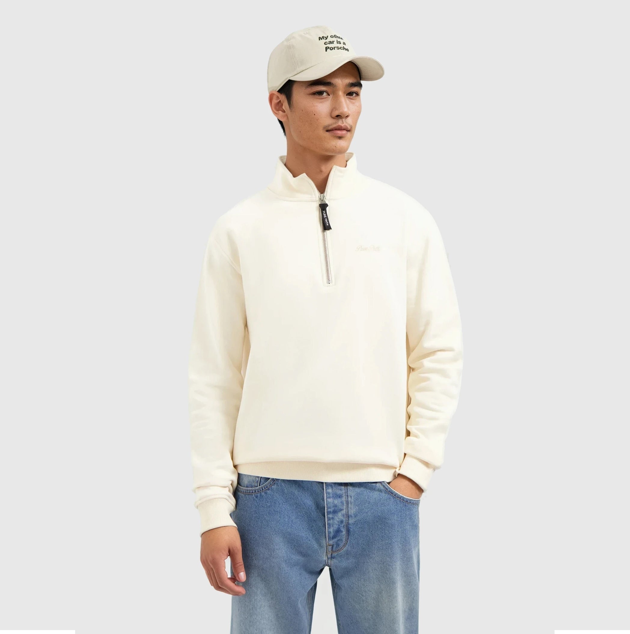Embroidery Half-zip Sweater | Ecru