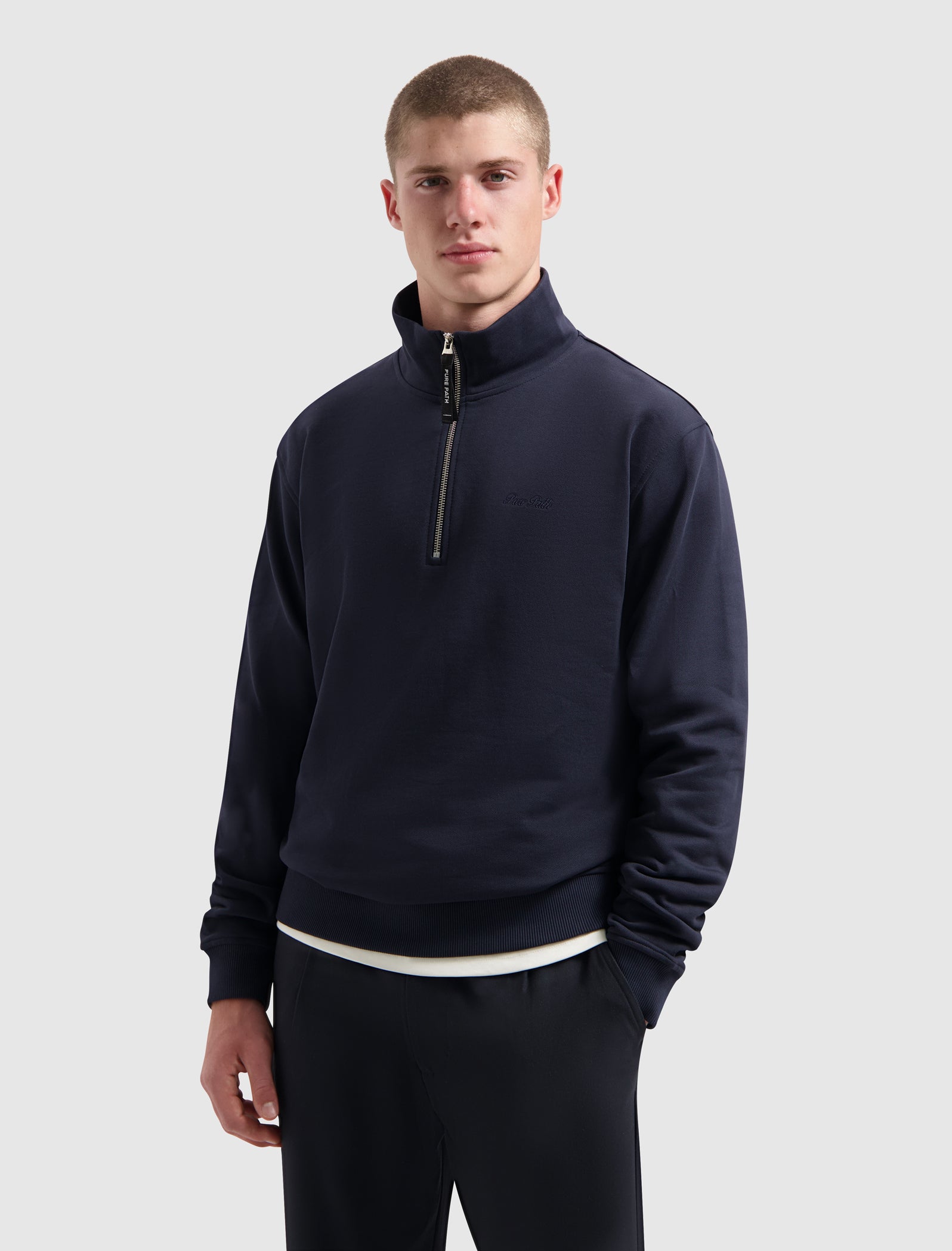 Embroidery Half-zip Sweater | Dark Navy