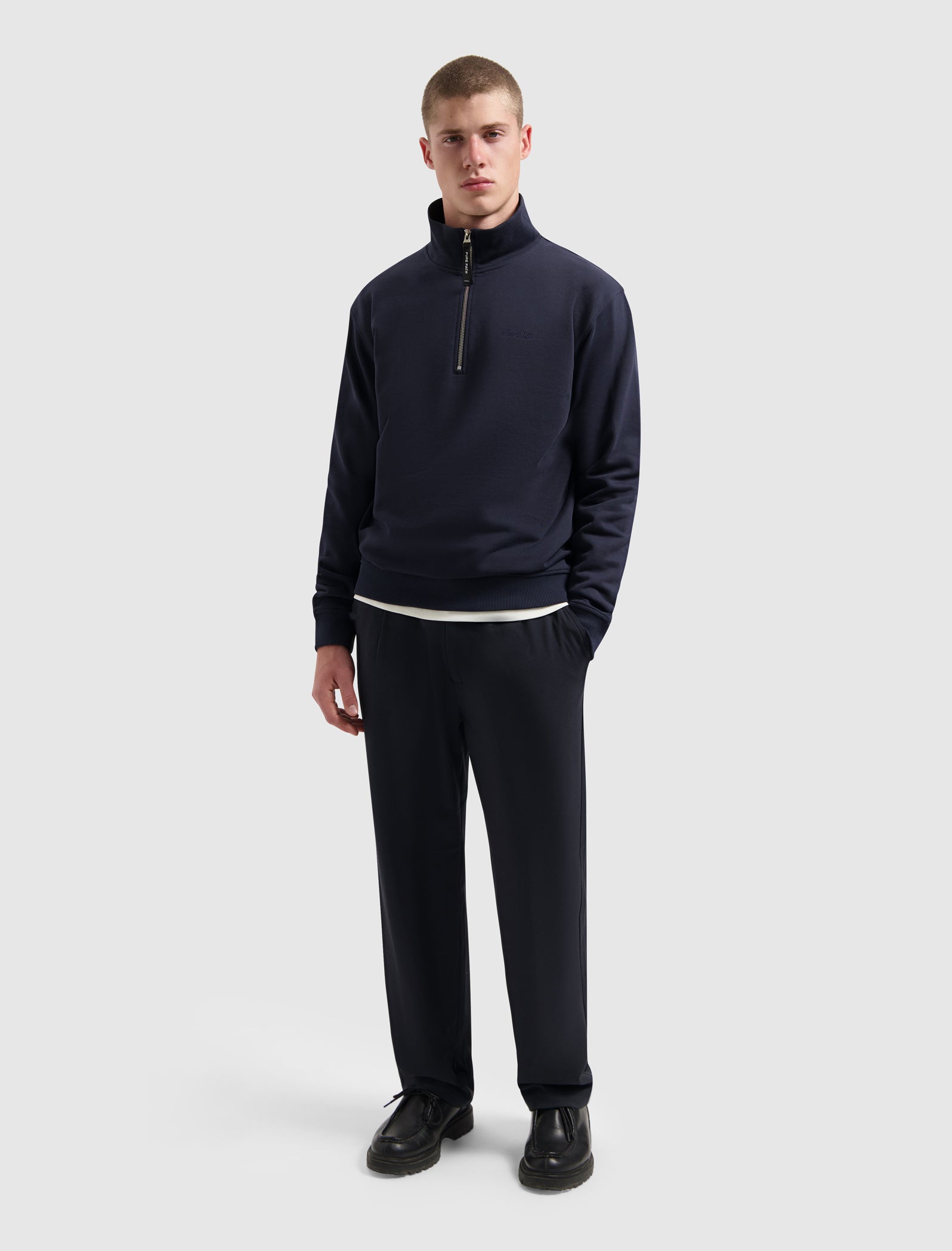 Embroidery Half-zip Sweater | Dark Navy