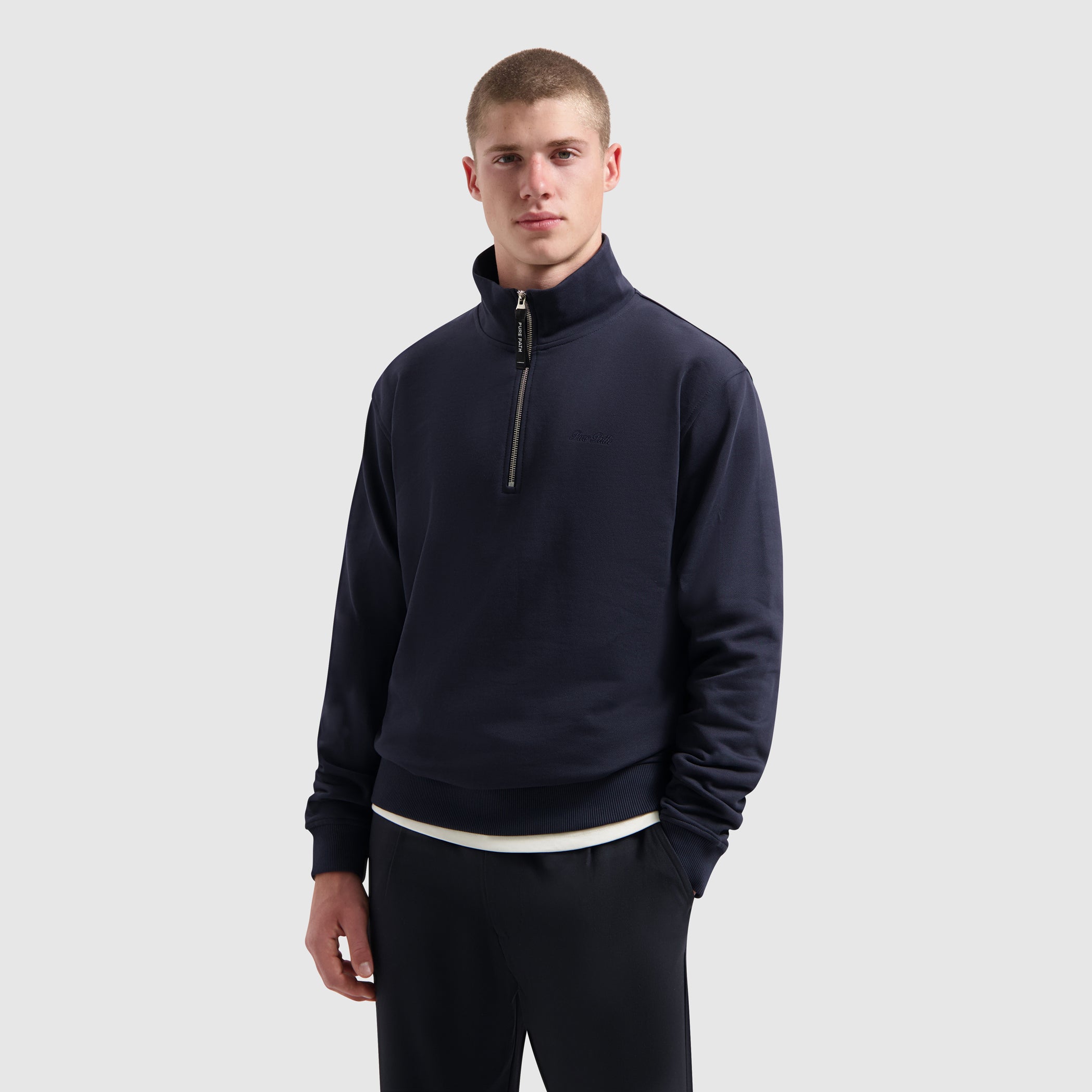 Embroidery Half-zip Sweater | Dark Navy