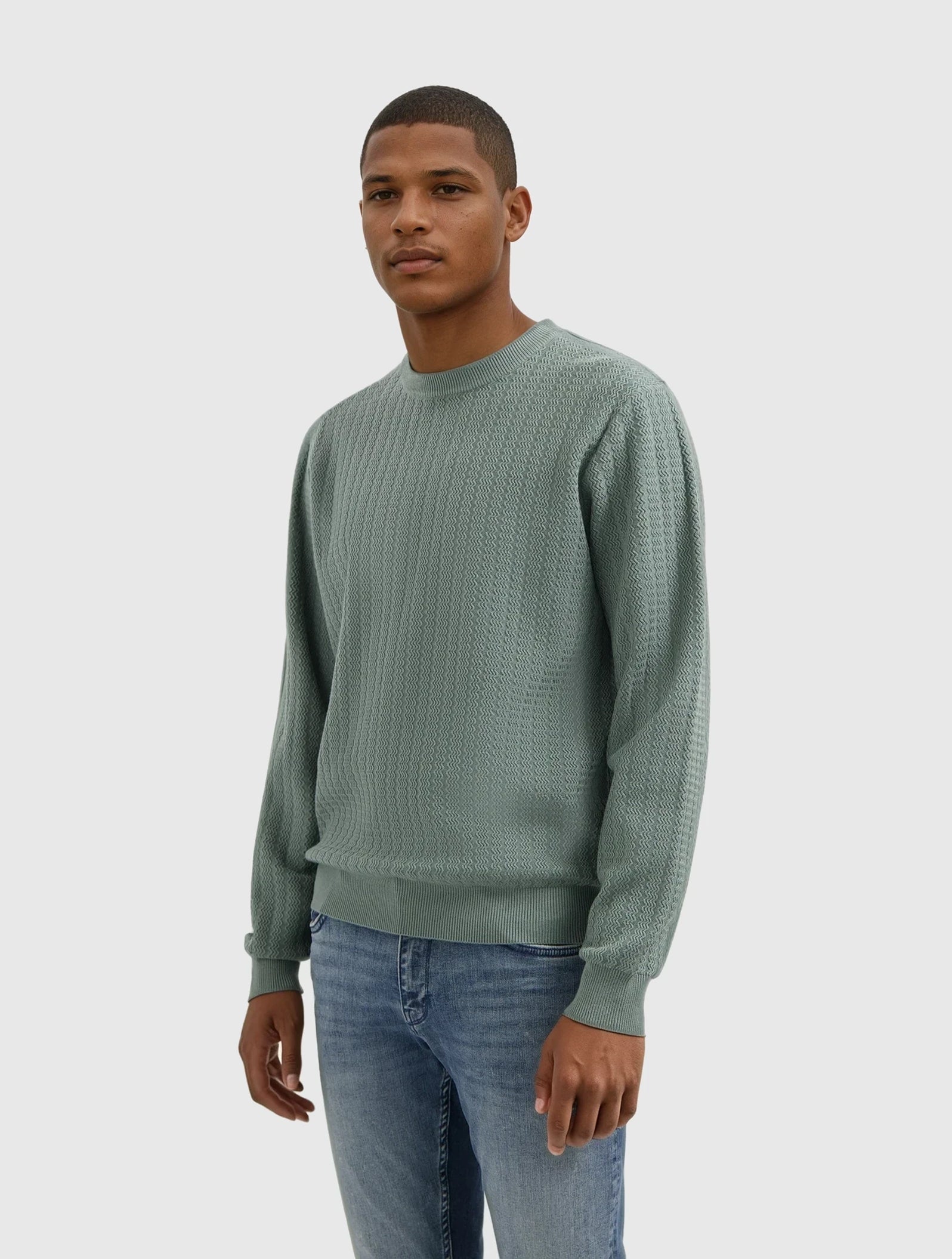Jacquard Structure Knit Sweater | Army Green